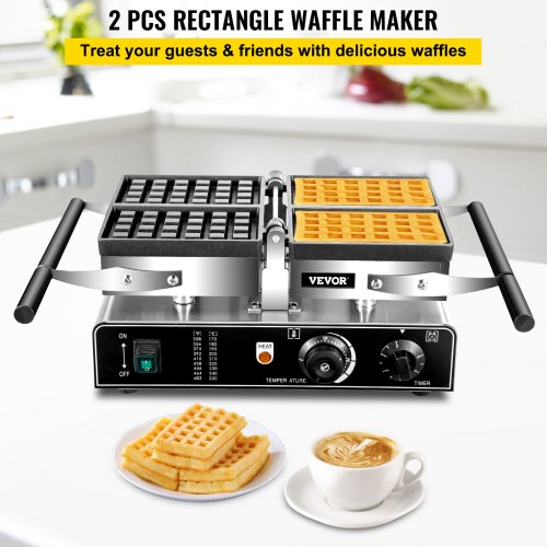 VEVOR Commercial Waffle Maker, 1600W Rectangle Waffle Maker, 2PCs