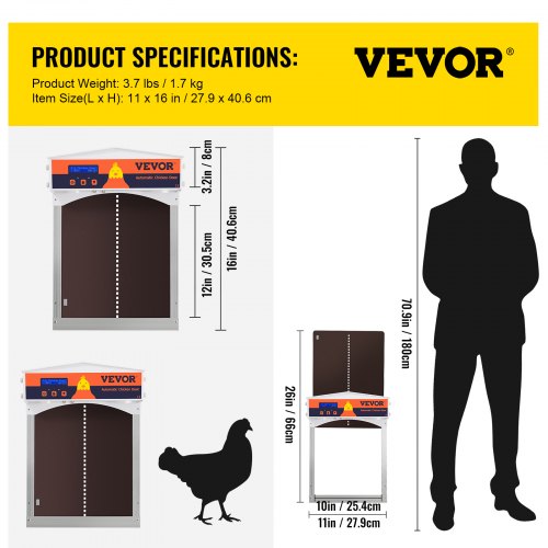 VEVOR Automatic Chicken Coop Door Opener Cage Closer Timer Light Sensor