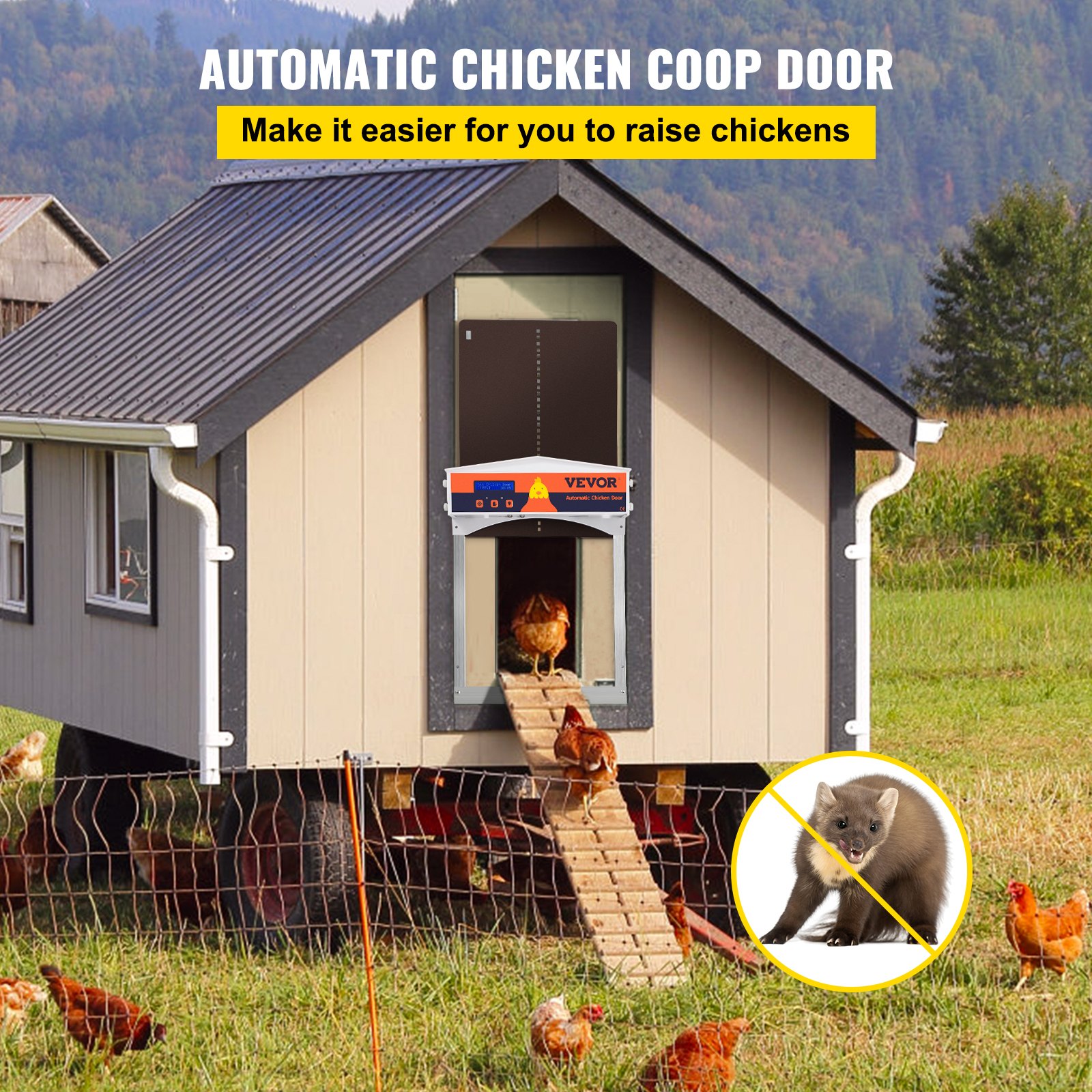 VEVOR Automatic Chicken Coop Door Opener Cage Closer Timer Light Sensor