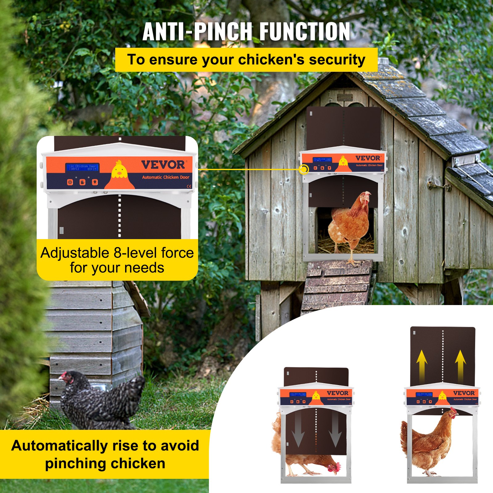 VEVOR Brown Automatic Chicken Coop Door, Auto Close, Gear Lifter