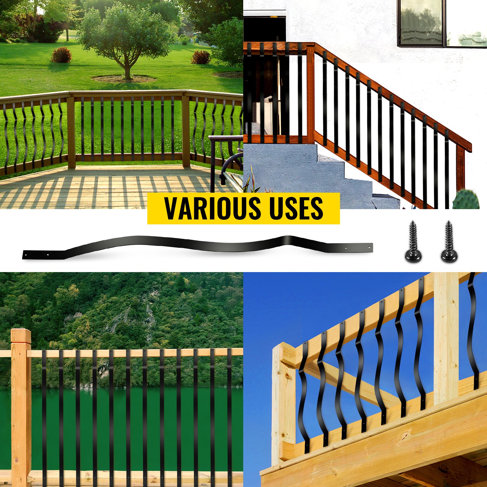 VEVOR Deck Balusters, 51 Pack Metal Deck Spindles, 32.25"x1" Staircase ...