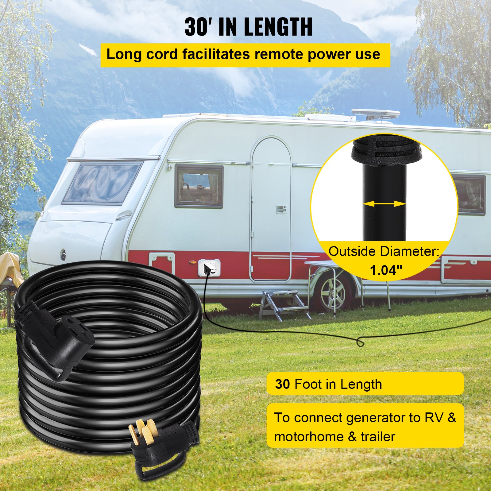 VEVOR 30Ft 50 Amp RV Extension Cord Durable Premium Power Cord RV 26