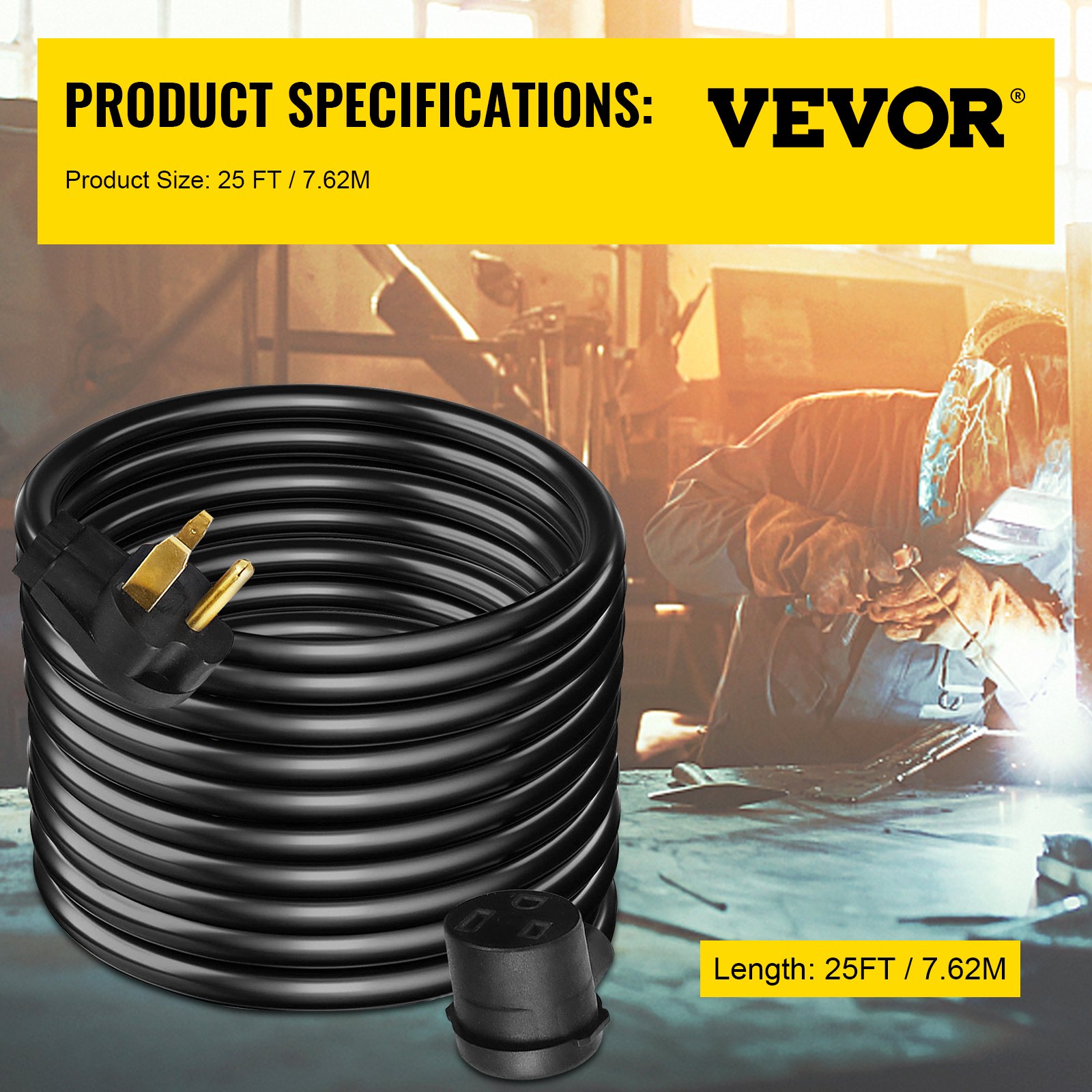 Welder Extension Cord Extension Cord 25' 220 Volt 50 Amp Heavy Duty 8/3 MIG TIG Plasma VEVOR US