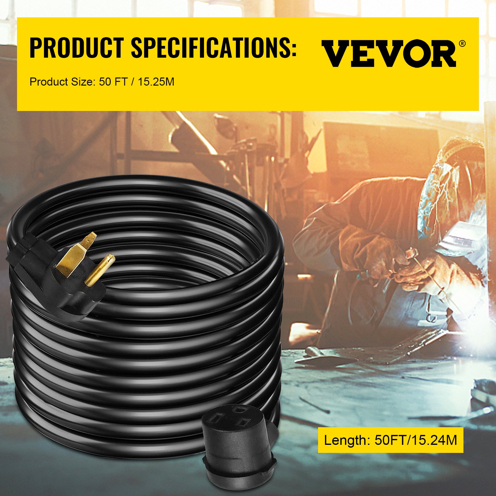 VEVOR Welder Extension Cord 40Amp 50ft 250V, Welding Power Cord with NEMA 650 Plug 8 Gauge 3