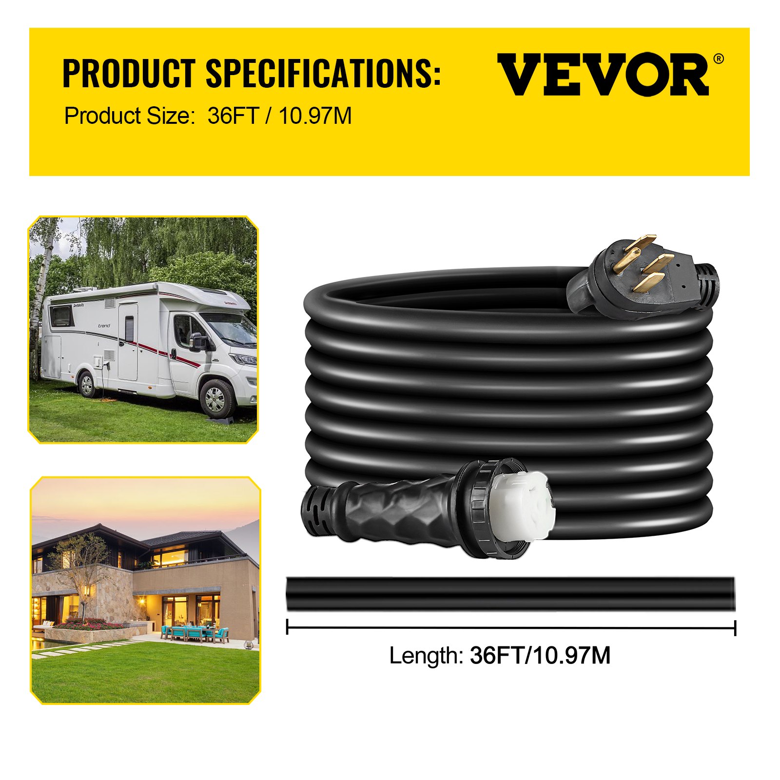 Vevor Rv Power Cord 36 Ft 50 Amp Rv Extension Cord 14 50p To Ss2 50r Rain Proof Vevor Us 3442