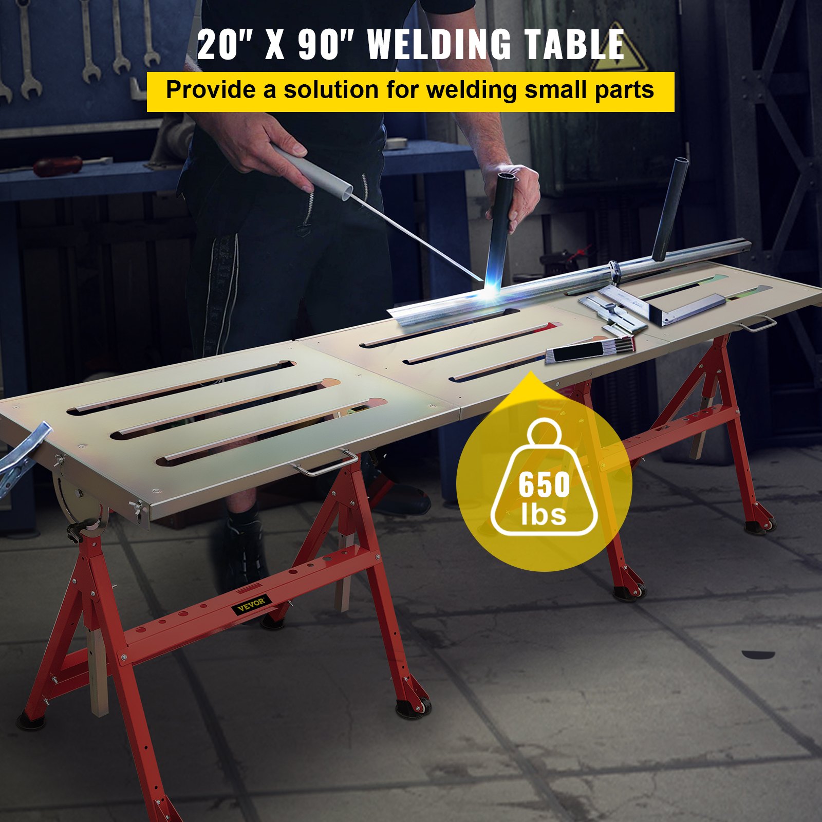 VEVOR Welding Table 90'' x 20'' Steel Welding Table Nine 1.1 in. / 28mm