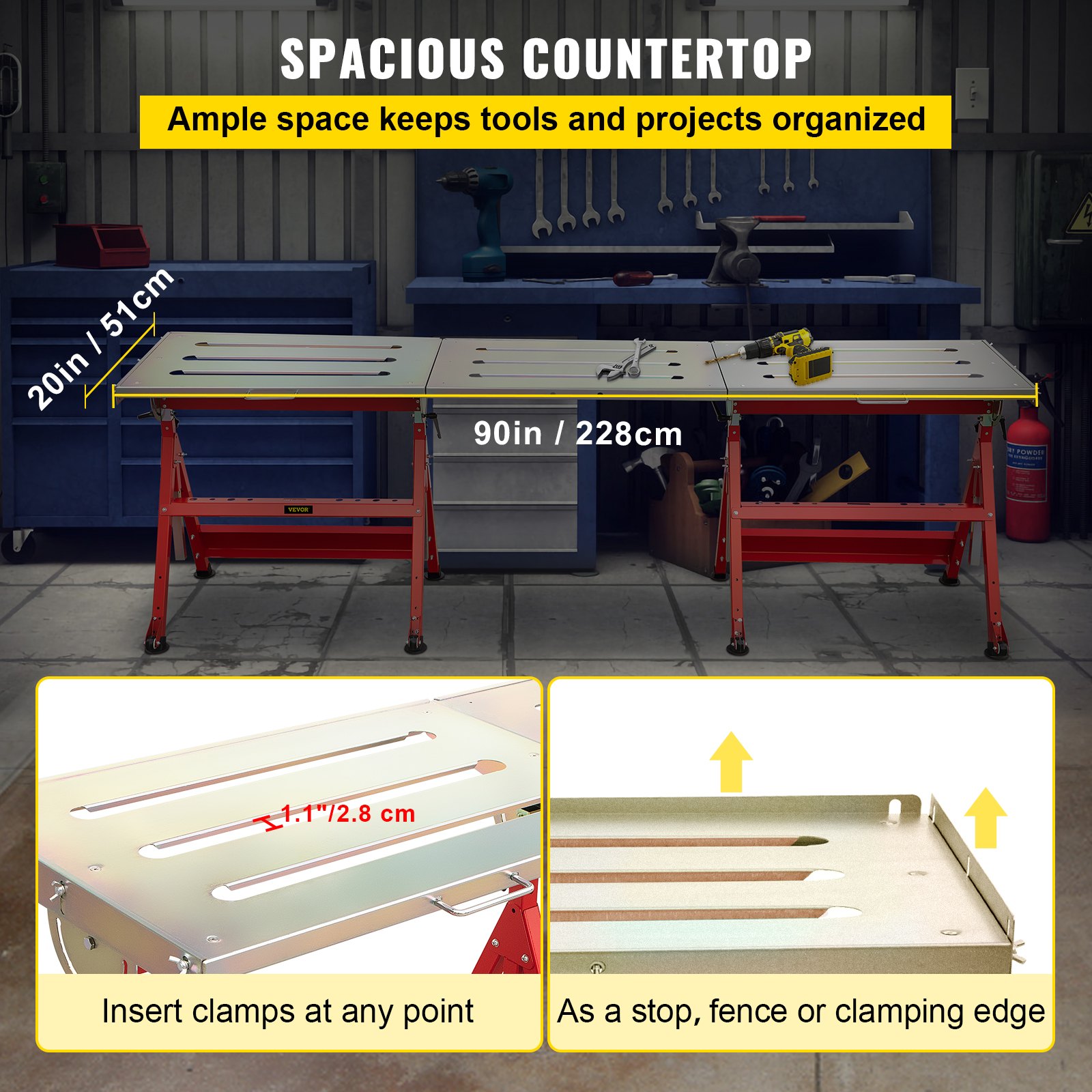 VEVOR Welding Table 90'' x 20'' Steel Welding Table Nine 1.1 in. / 28mm