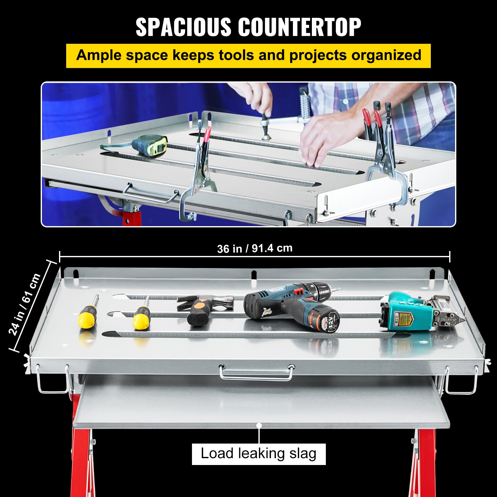 VEVOR Welding Table, 36" x 24", Steel Industrial Workbench w/ 400lbs ...