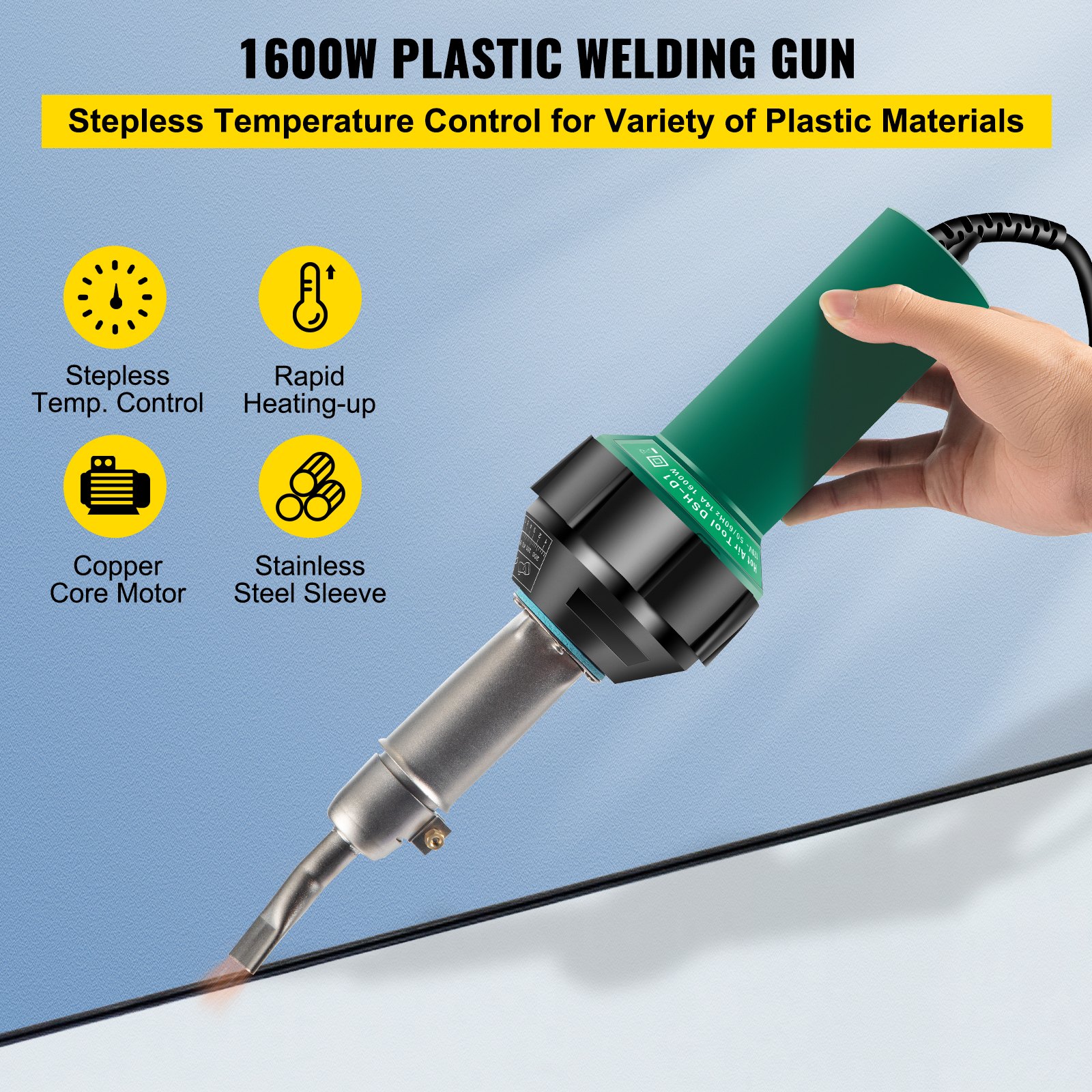 VEVOR Roofing Welder PVC Welding Gun 5 pcs 1600W 120V Hot Air Welding