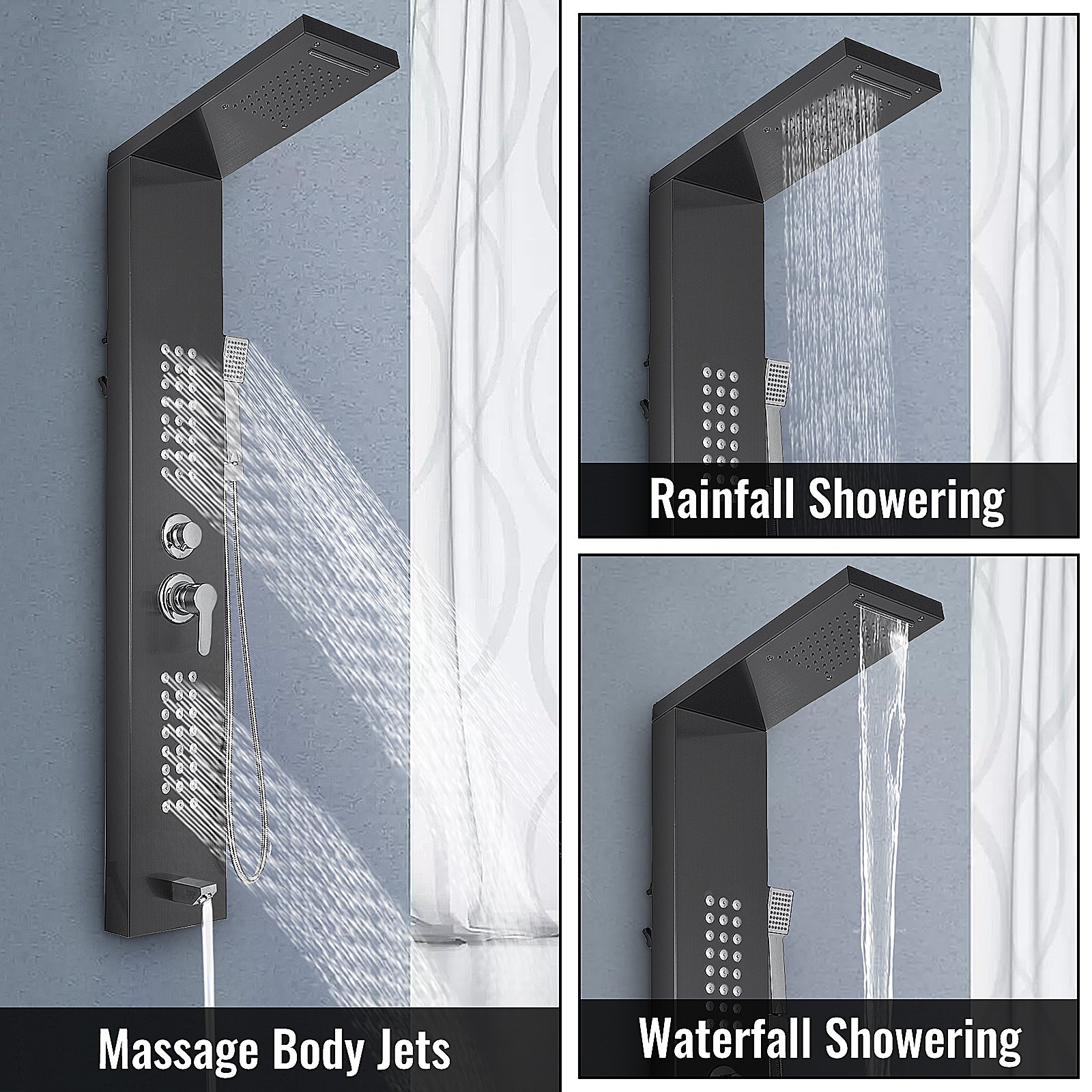 VEVOR Shower Panel Tower System Stainless Steel MultiFunction Shower Panel with Spout Rainfall