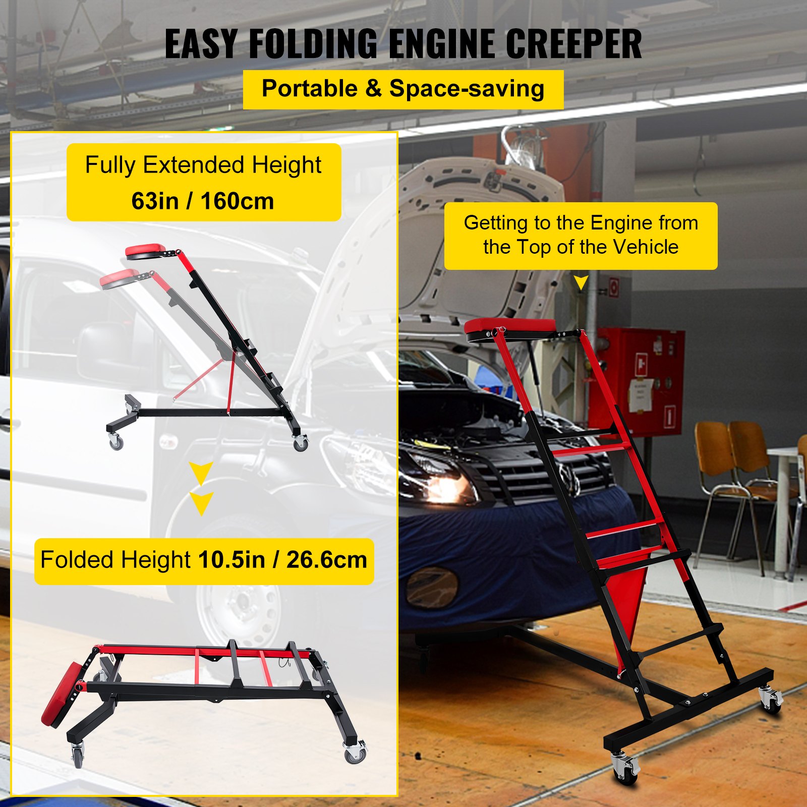 VEVOR Automotive Engine Creeper, Adjustable Height Foldable Creeper