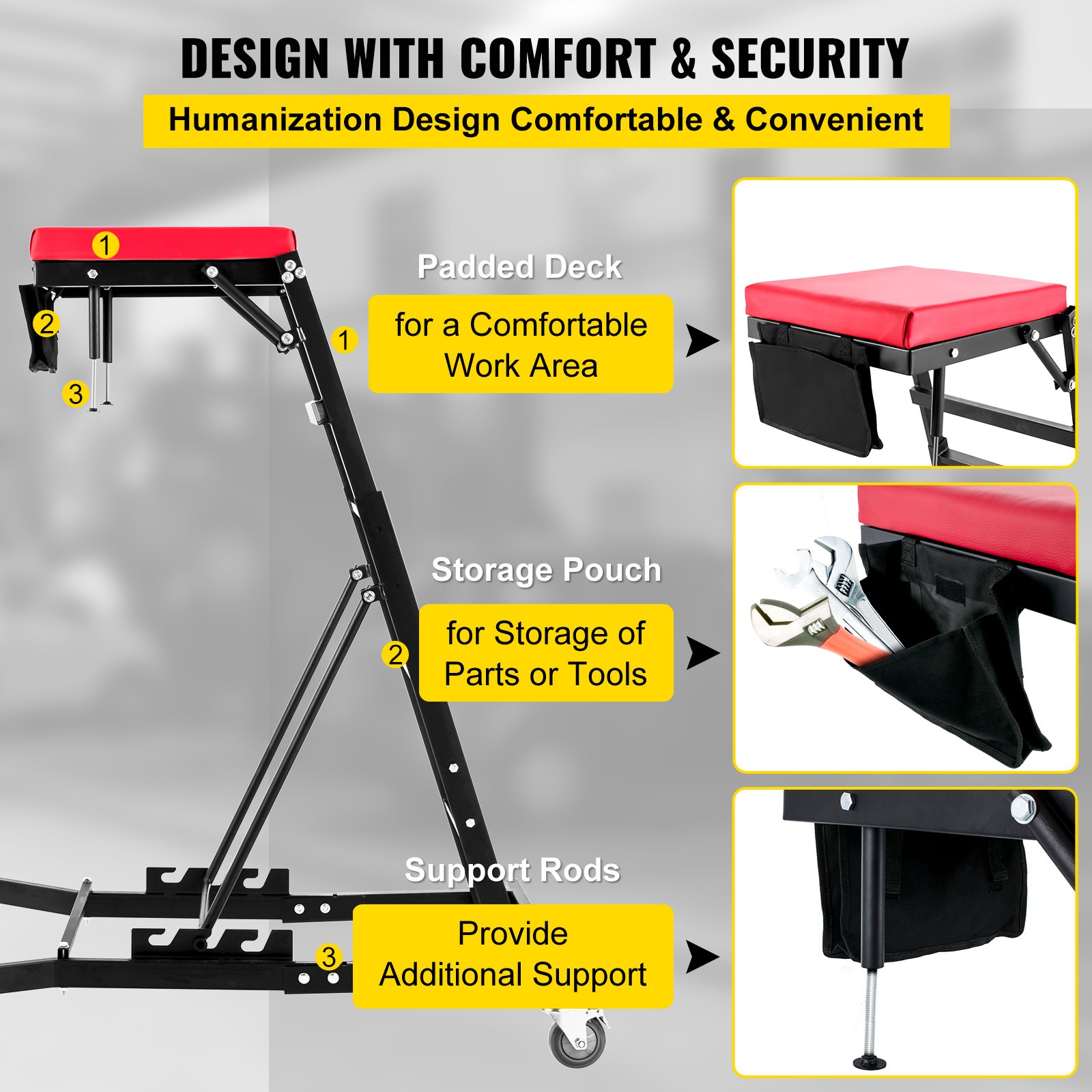 VEVOR Topside Automotive Engine Creeper, Adjustable Height Foldable