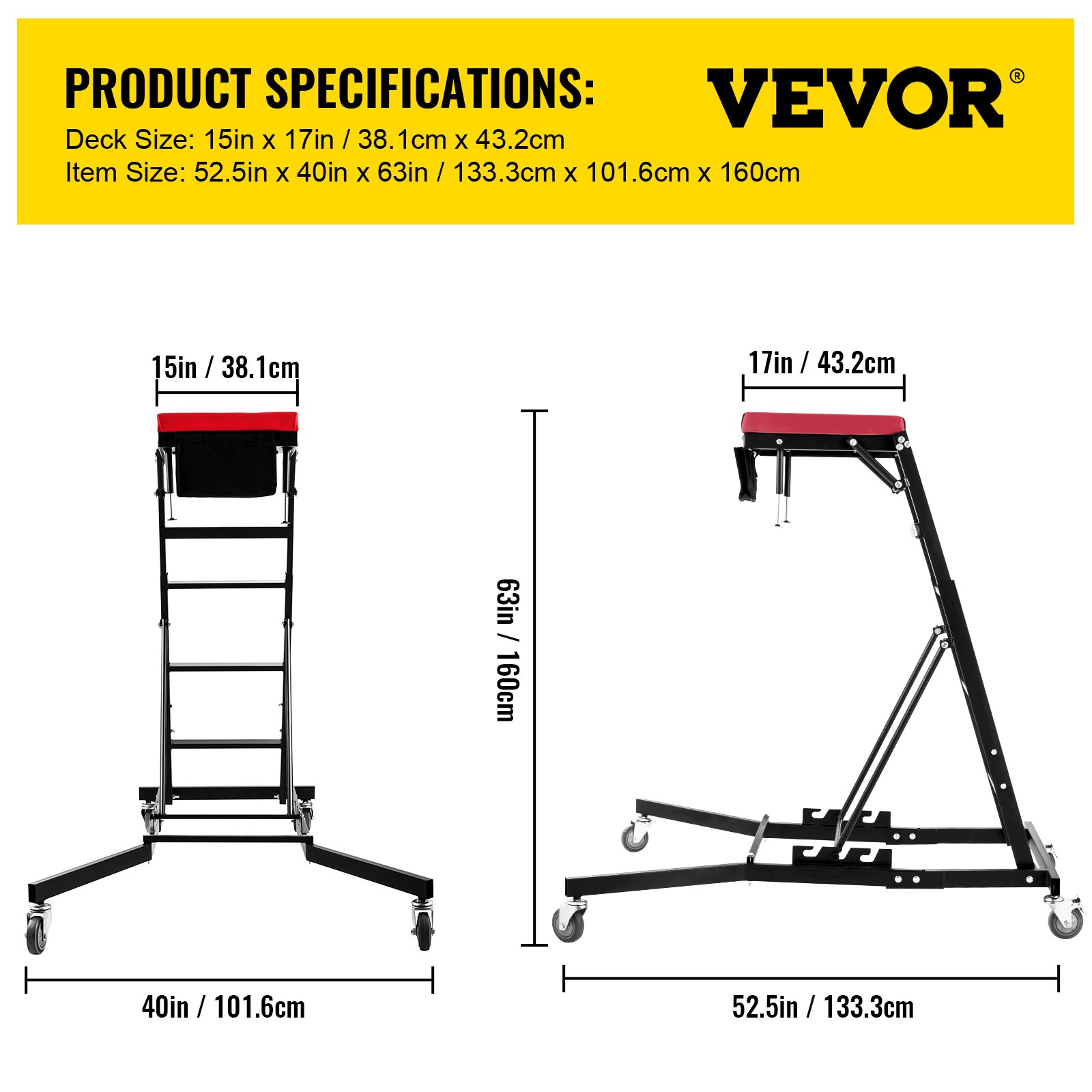 VEVOR Topside Automotive Engine Creeper, Adjustable Height Foldable