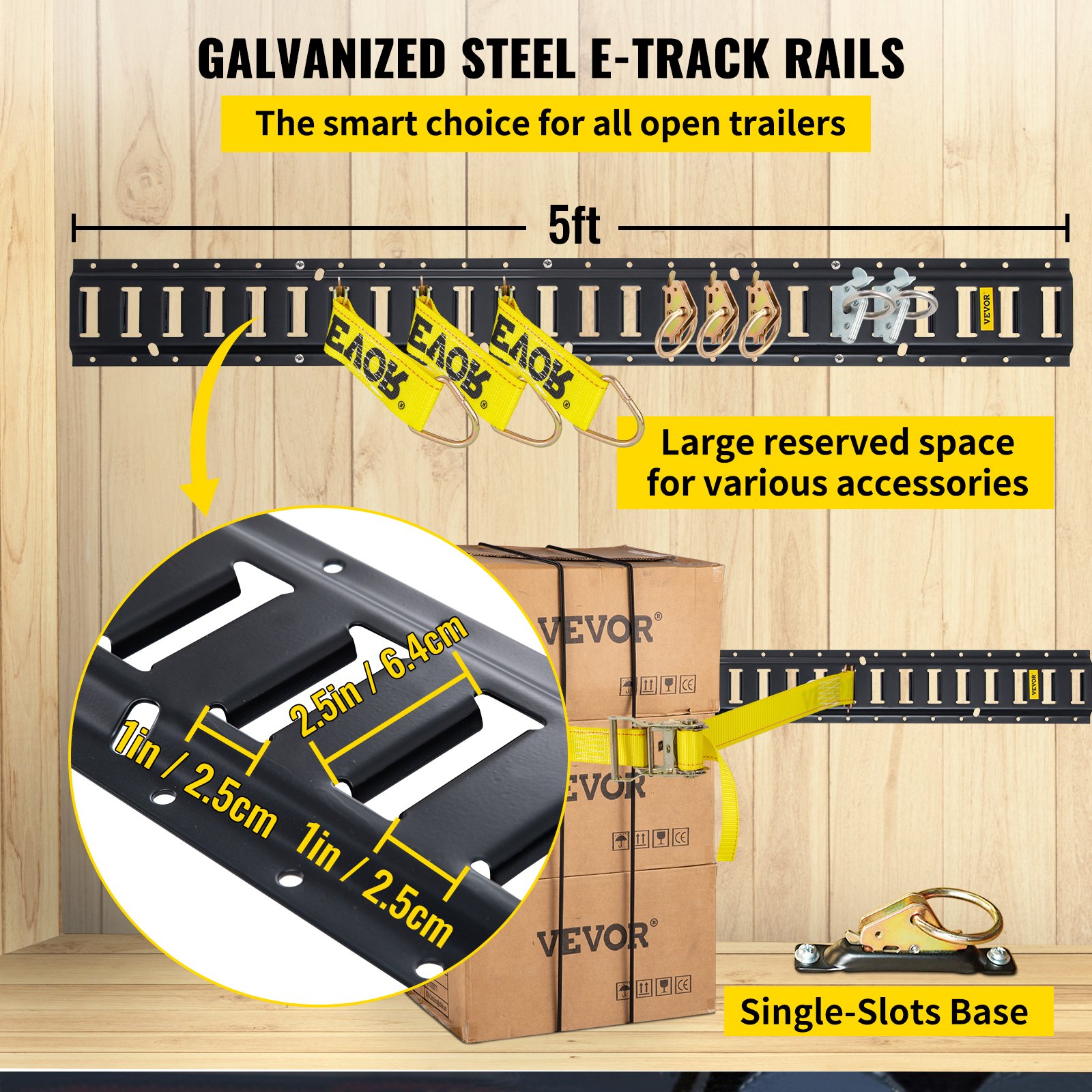 VEVOR E Track TieDown Rail Kit, 18PCS 5FT ETracks Set Includes 4
