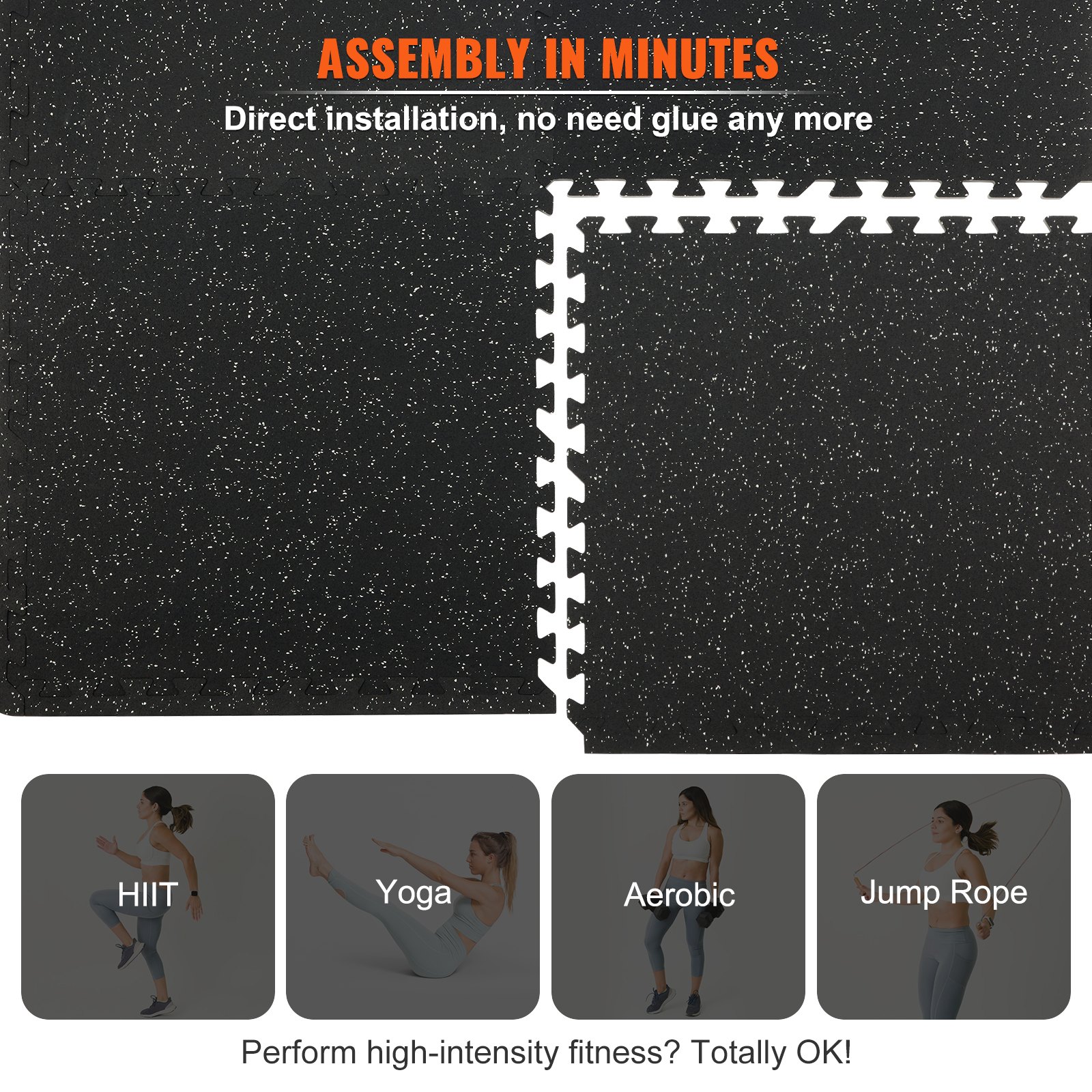 VEVOR 6 PCS 1/2 inch Thick Gym Floor Mats, 24" x 24" EVA Foam & Rubber
