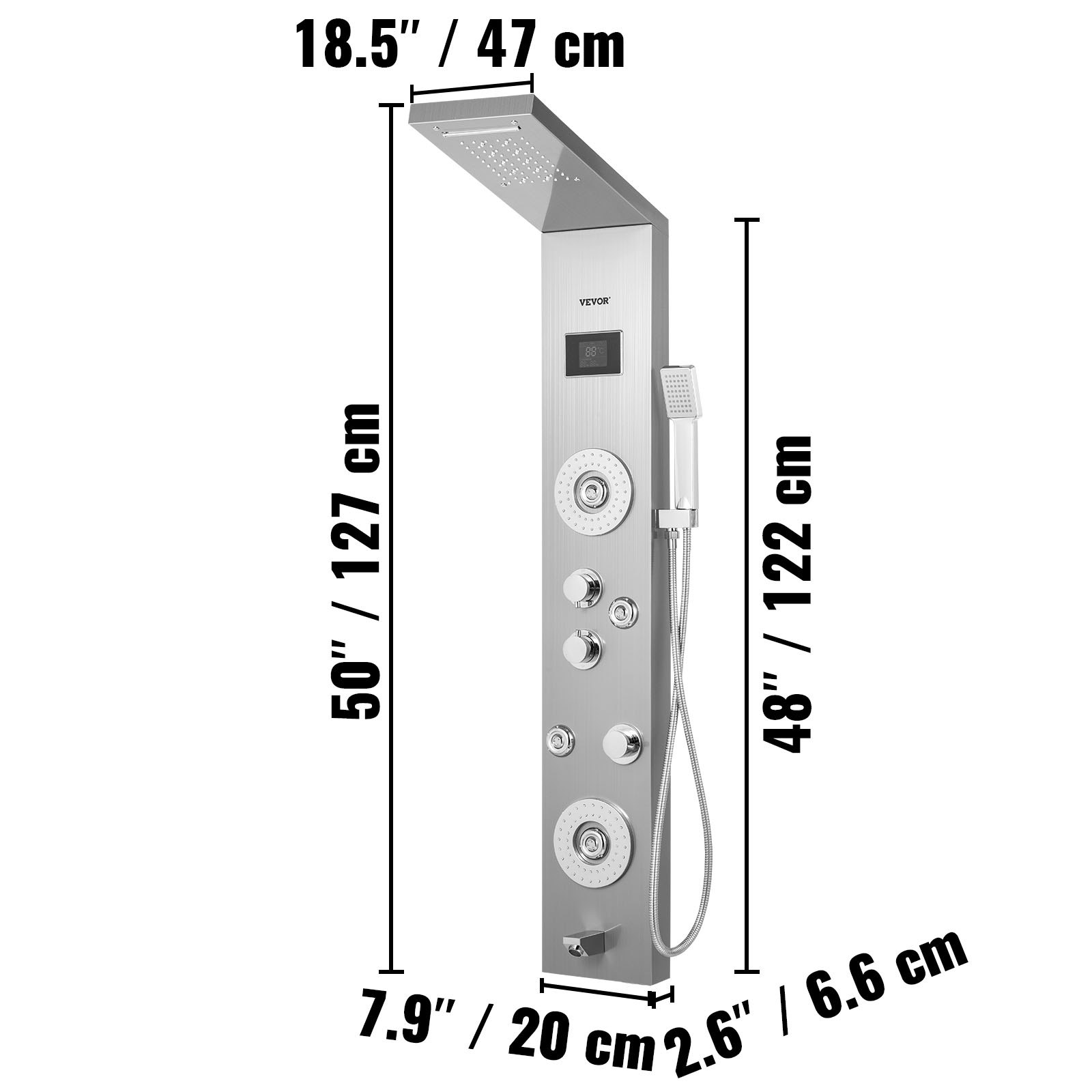 VEVOR 6 in 1 LED Shower Panel Tower System Rainfall and Mist Head Rain ...