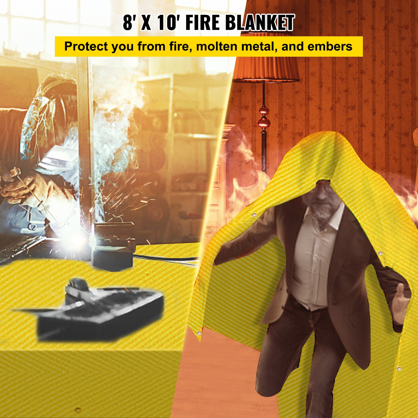 VEVOR 8 x 10 Ft Welding Blanket Gold Fiberglass Blanket Portable Fiberglass Fire Retardant