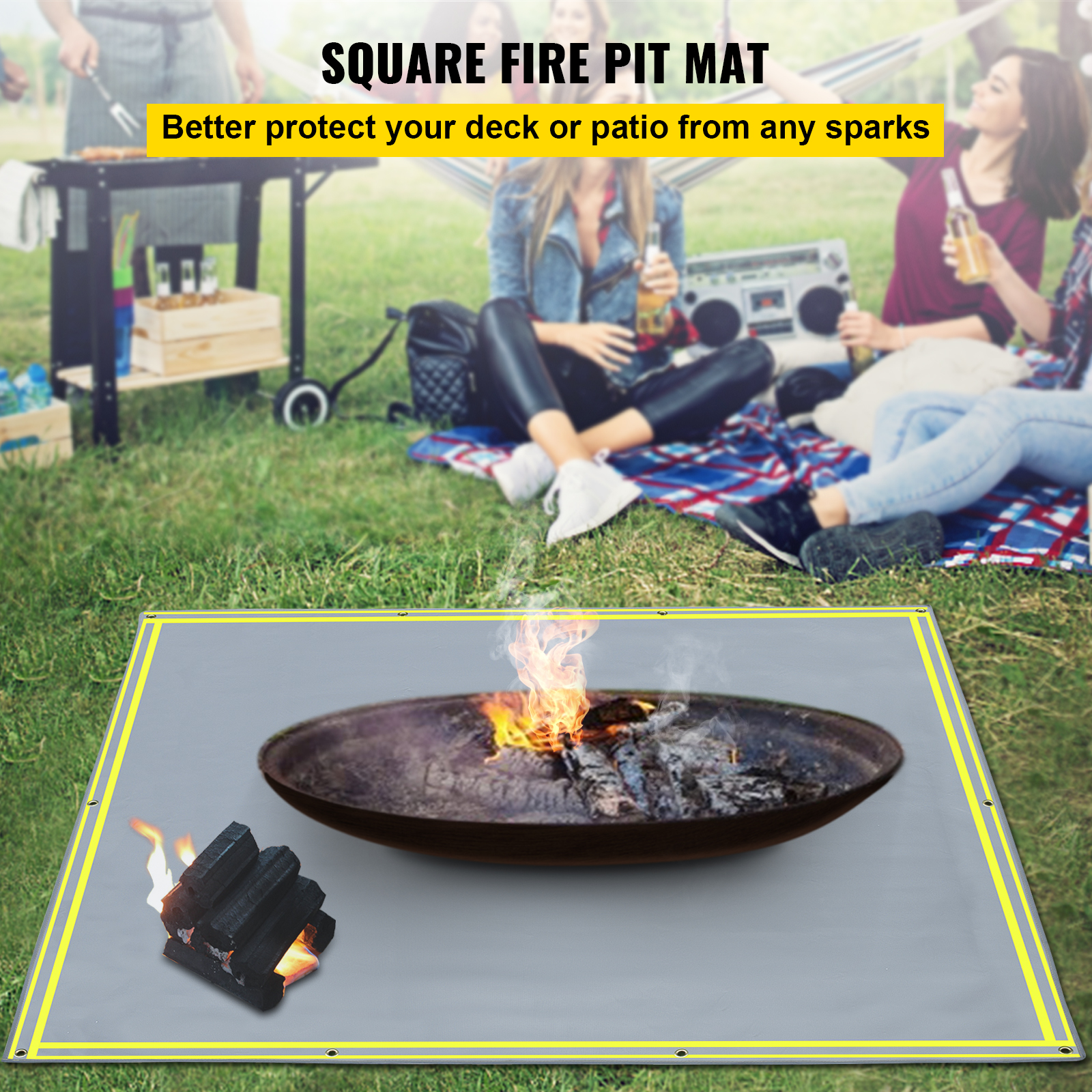 VEVOR Square Fire Pit Mat, 67" x 60" Fire Pit Mat for Deck, 1022 °F