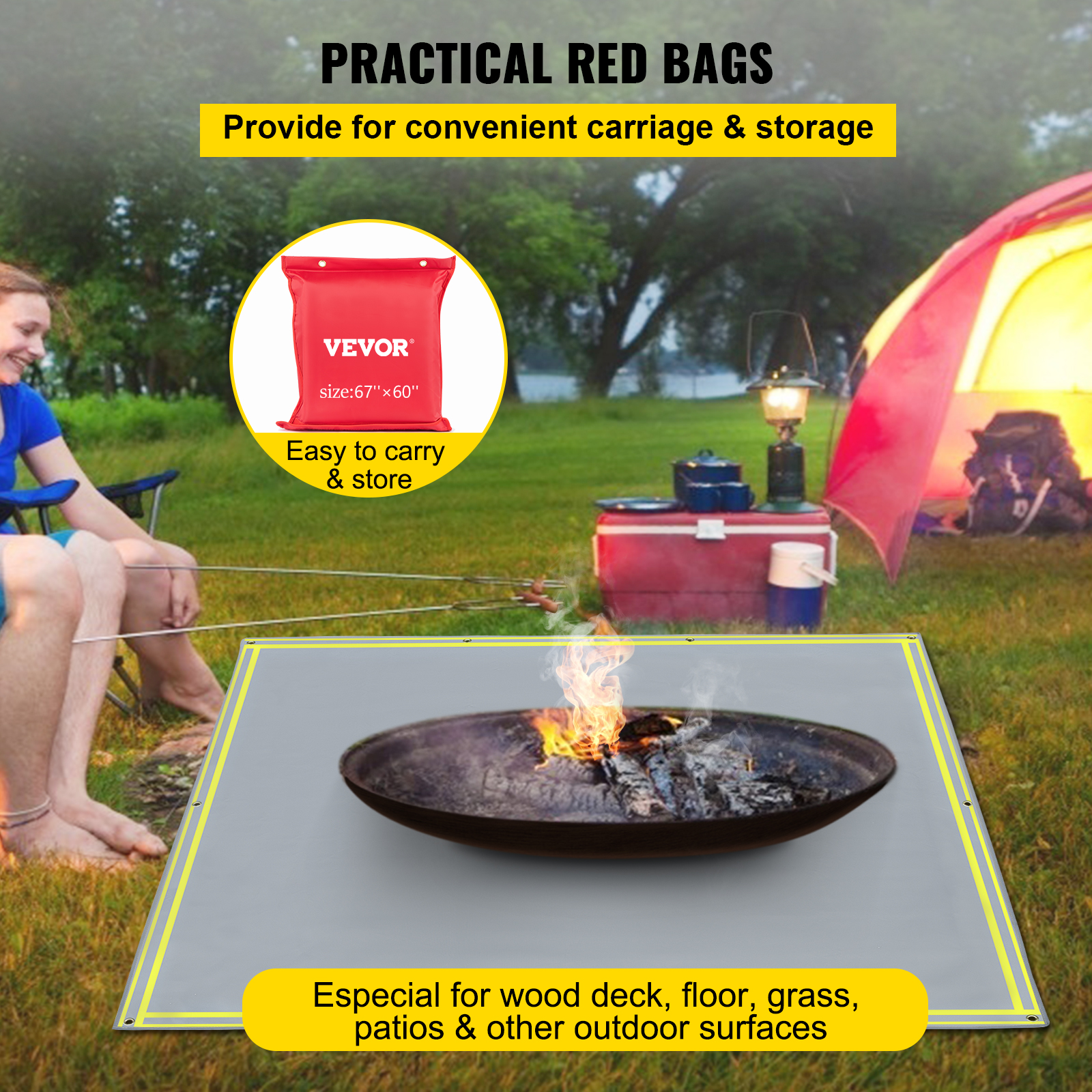 VEVOR Square Fire Pit Mat, 67" x 60" Fire Pit Mat for Deck, 1022 °F