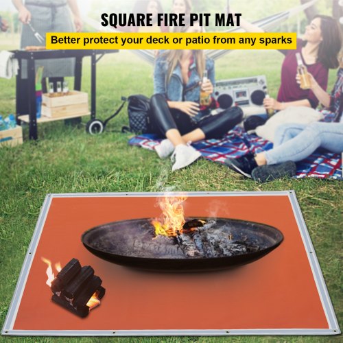 VEVOR Square Fire Pit Mat, 67" x 60" Fire Pit Mat for Deck, 1022 °f