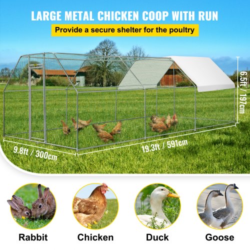Vevor Large Metal Chicken Coop Hen Run House Flat Walk-in Cage 19.3x9 ...