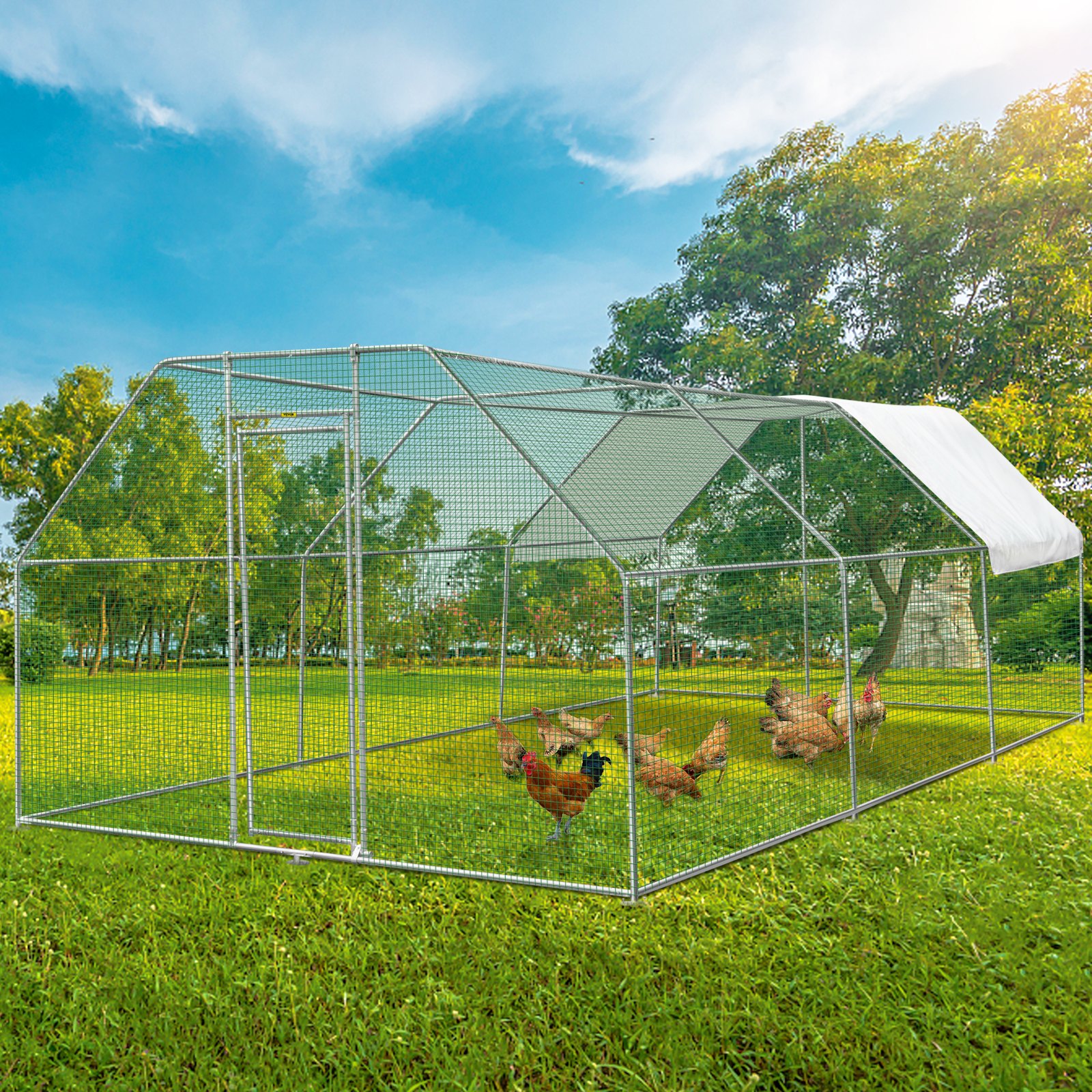 VEVOR Large Metal Chicken Coop With Run, Walk In Chicken Run For Yard ...