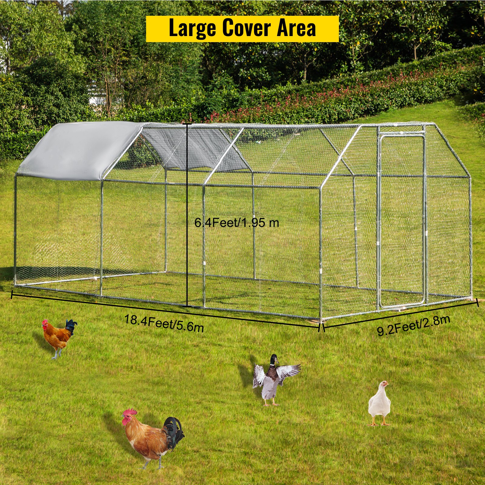 VEVOR Metal Chicken Coop, 9.2'x18.4'x6.4' Large Walkin Hen House with