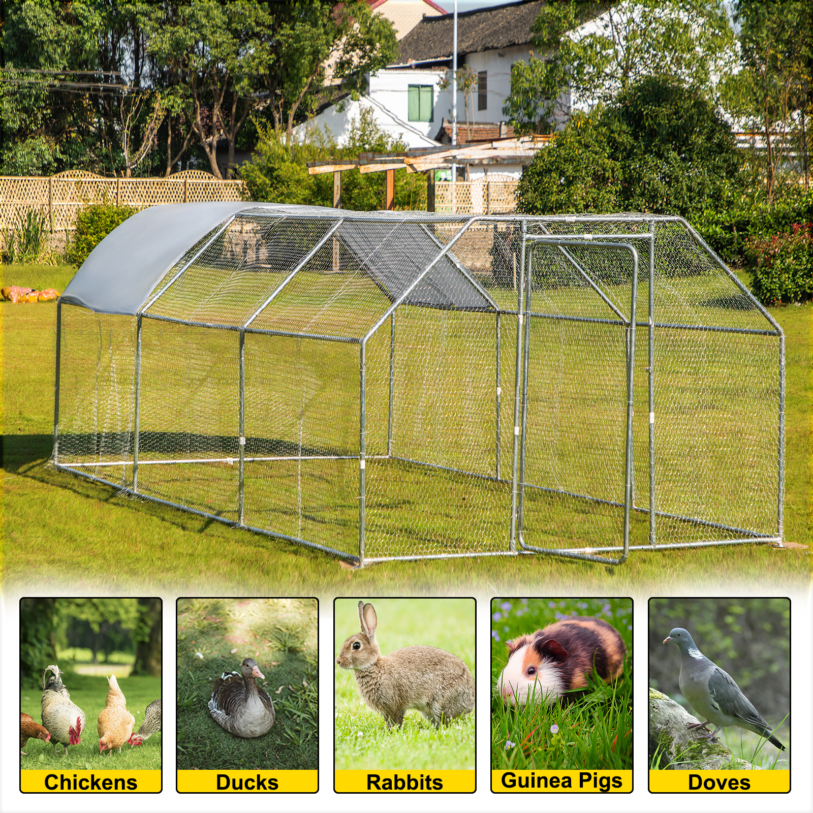 Vevor Metal Chicken Coop Walkin Coop With Cover 9.2'x18.4'large Cage