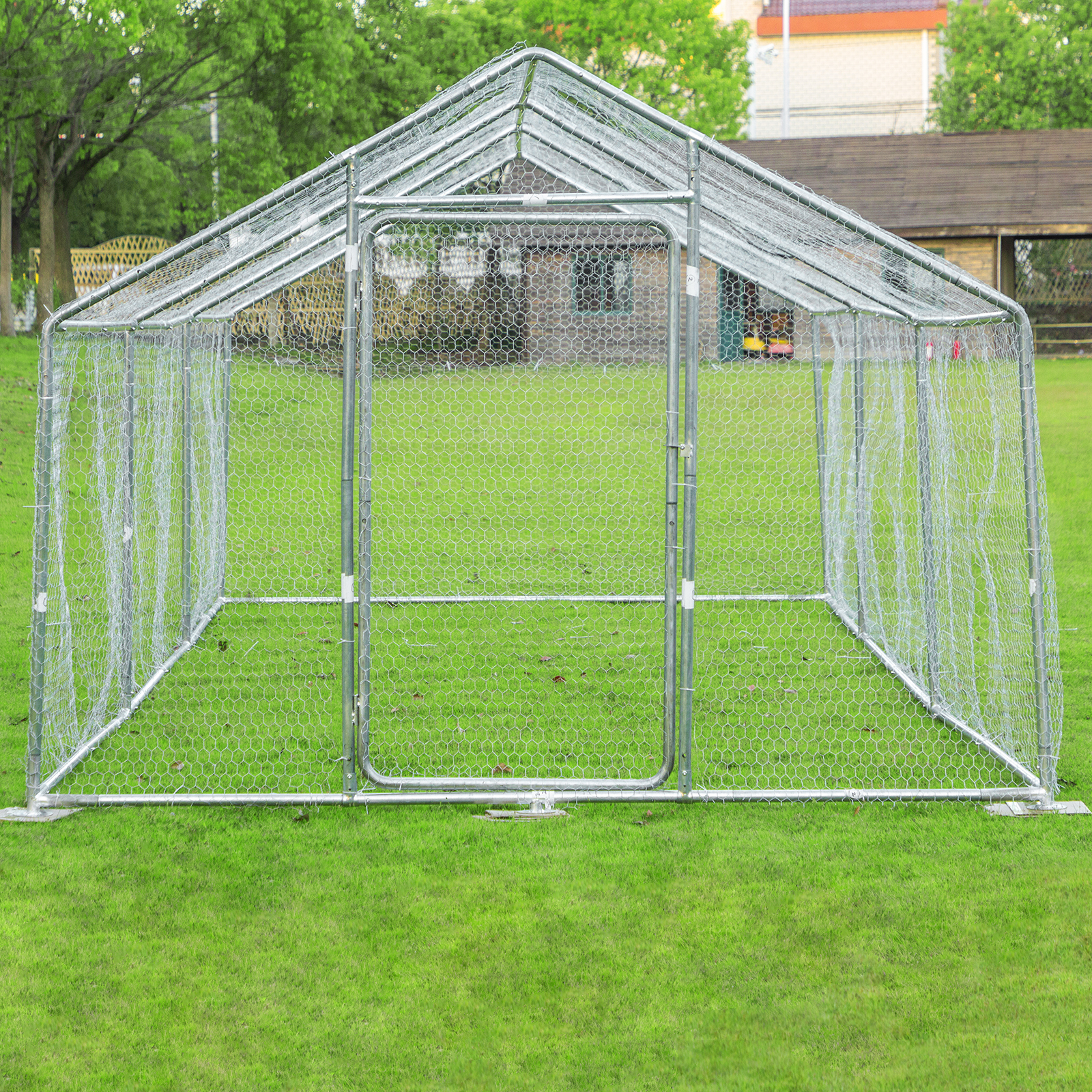 Vevor Metal Chicken Coop Walkin Coop With Cover 10'x20'large Cage Steeple Roof VEVOR US