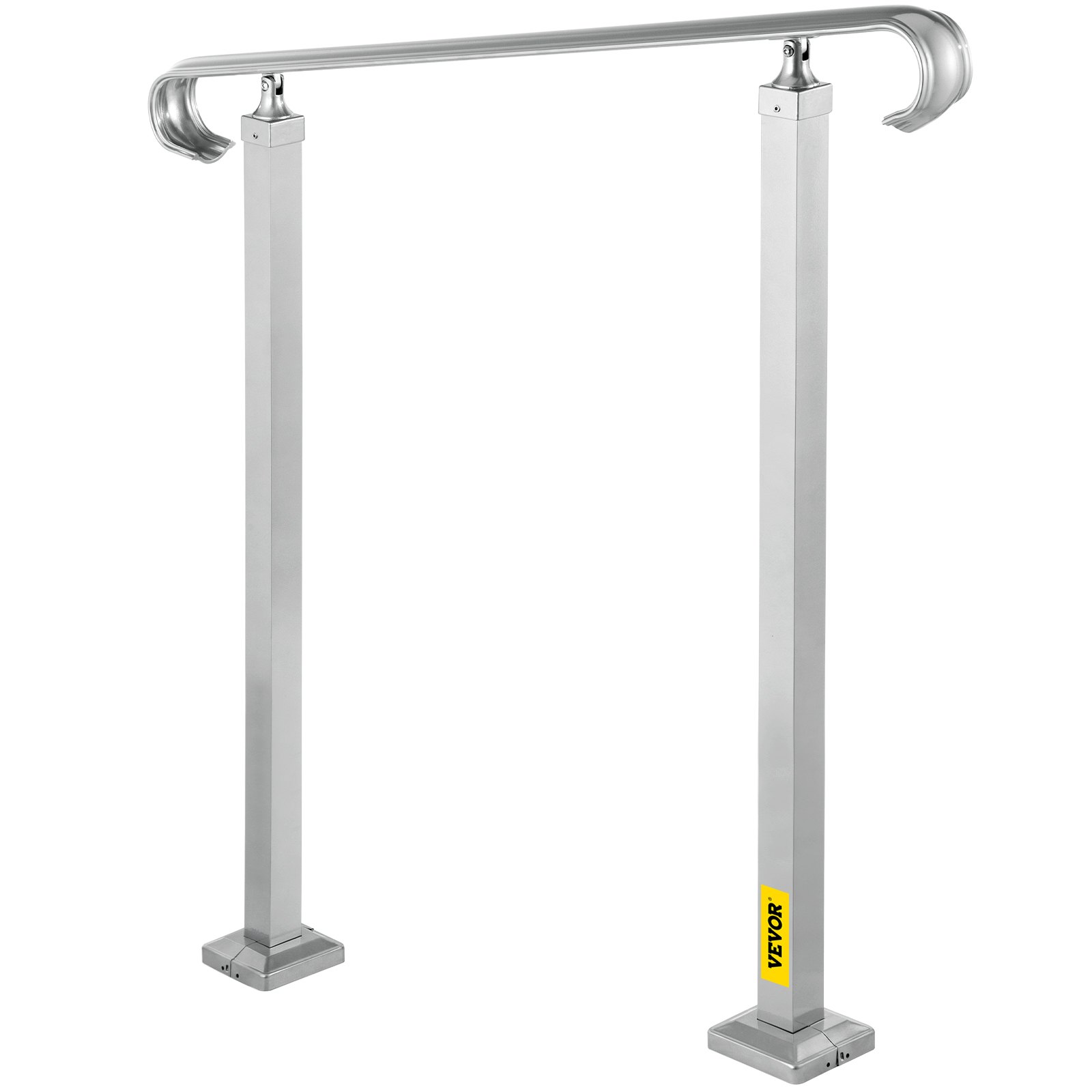 VEVOR Outdoor Stair Railing – Alloy Metal Handrail For 1-2 Steps, Silver, Easy Install Kit Included