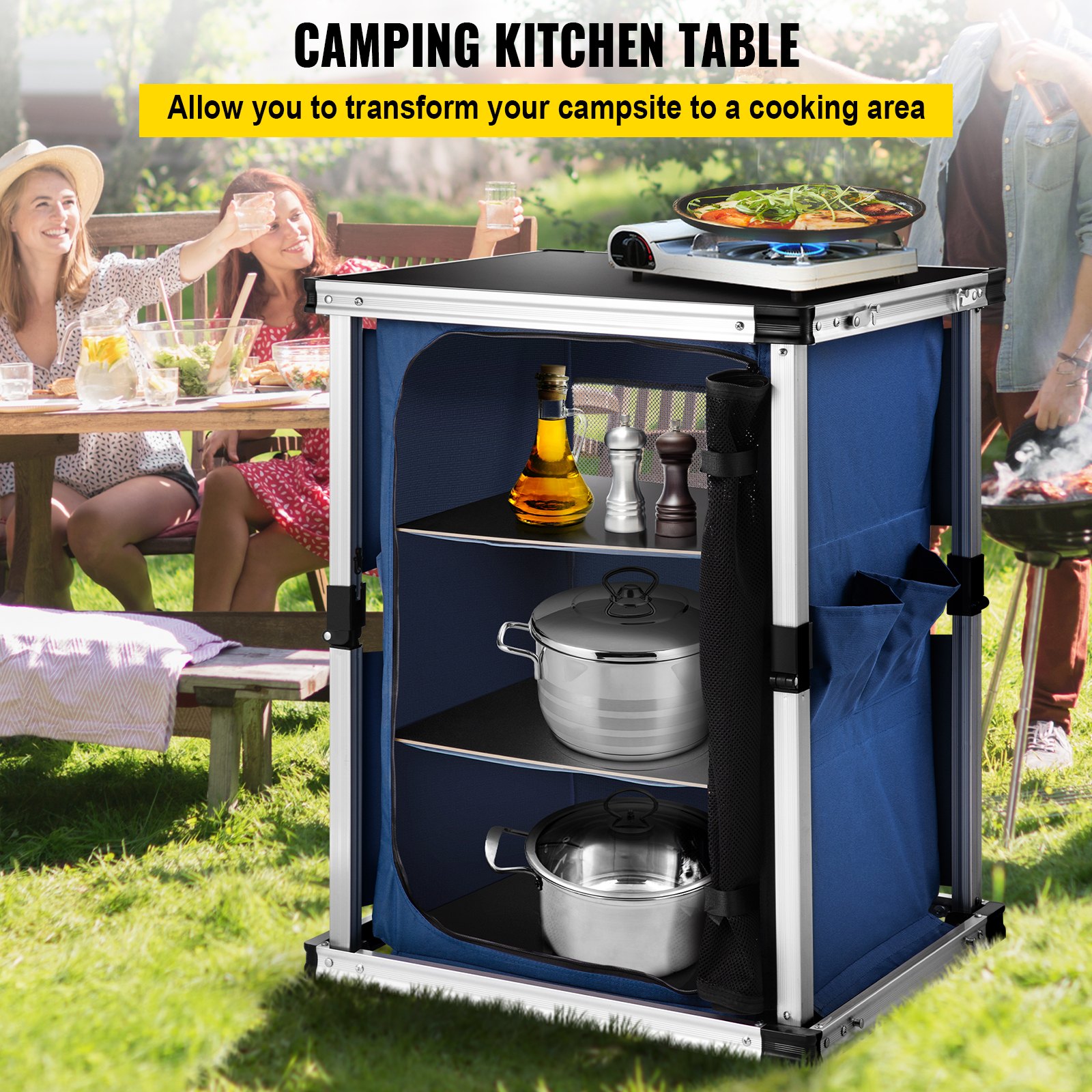 VEVOR Camping Kitchen Table, Popup Aluminum Portable Folding Cook