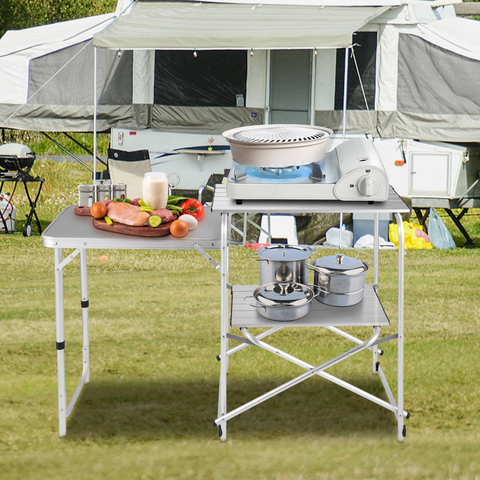 VEVOR Foldable Camping Kitchen Portable Outdoor Kitchen 47"w/ Carry Bag ...
