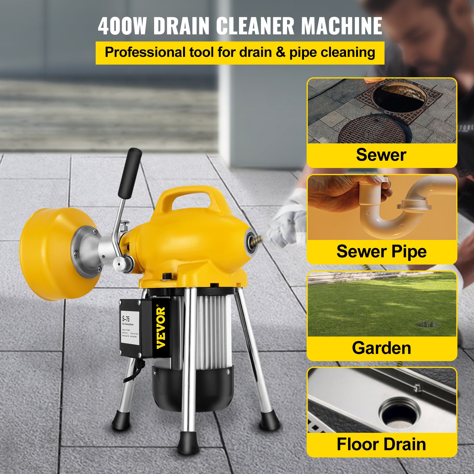 Sectional Drain Cleaning Machine 400W Drain Cleaner 20mx16mm & 5mx10mm