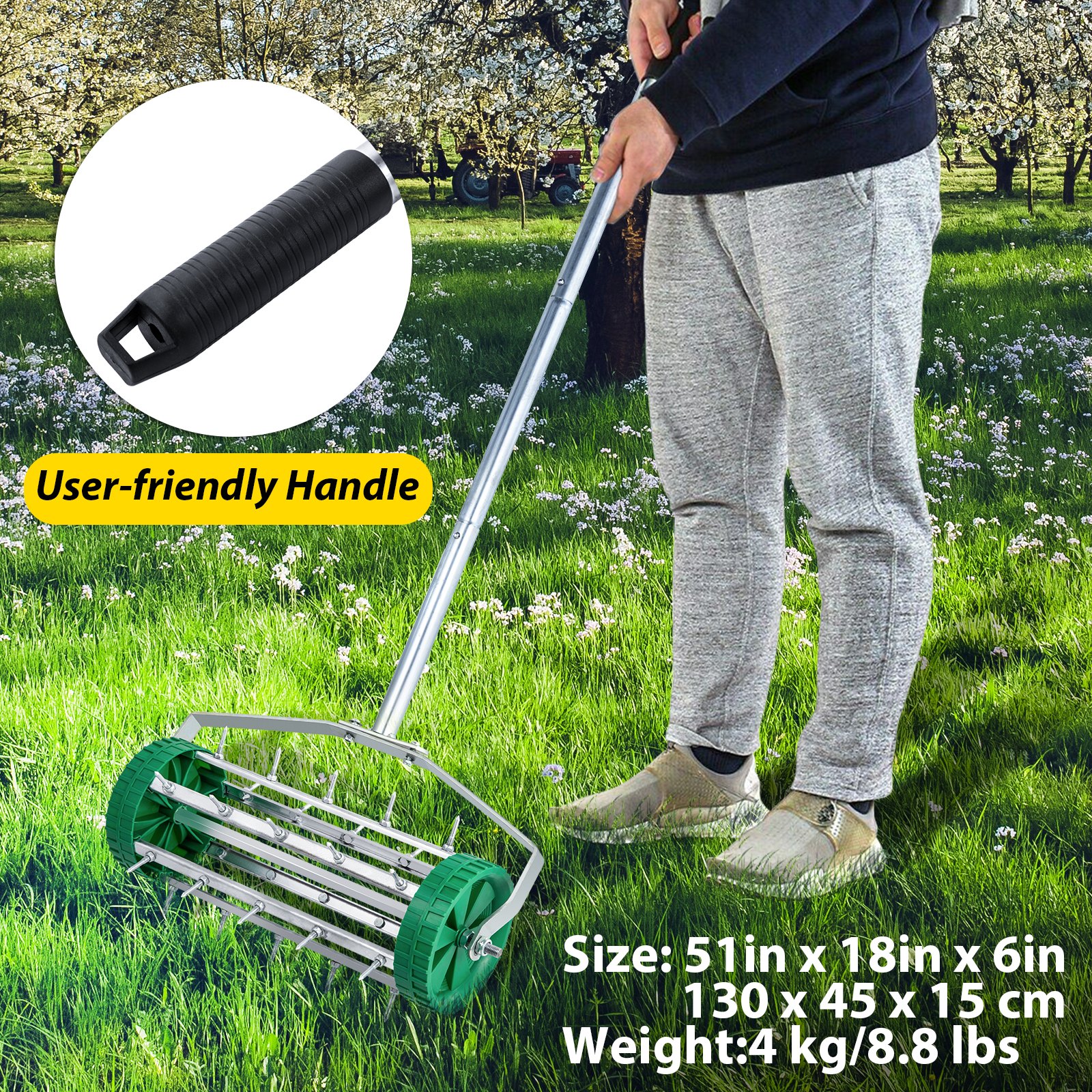 Vevor Rolling Lawn Aerator Push Aerator 18" Spike Aerator Roller Garden