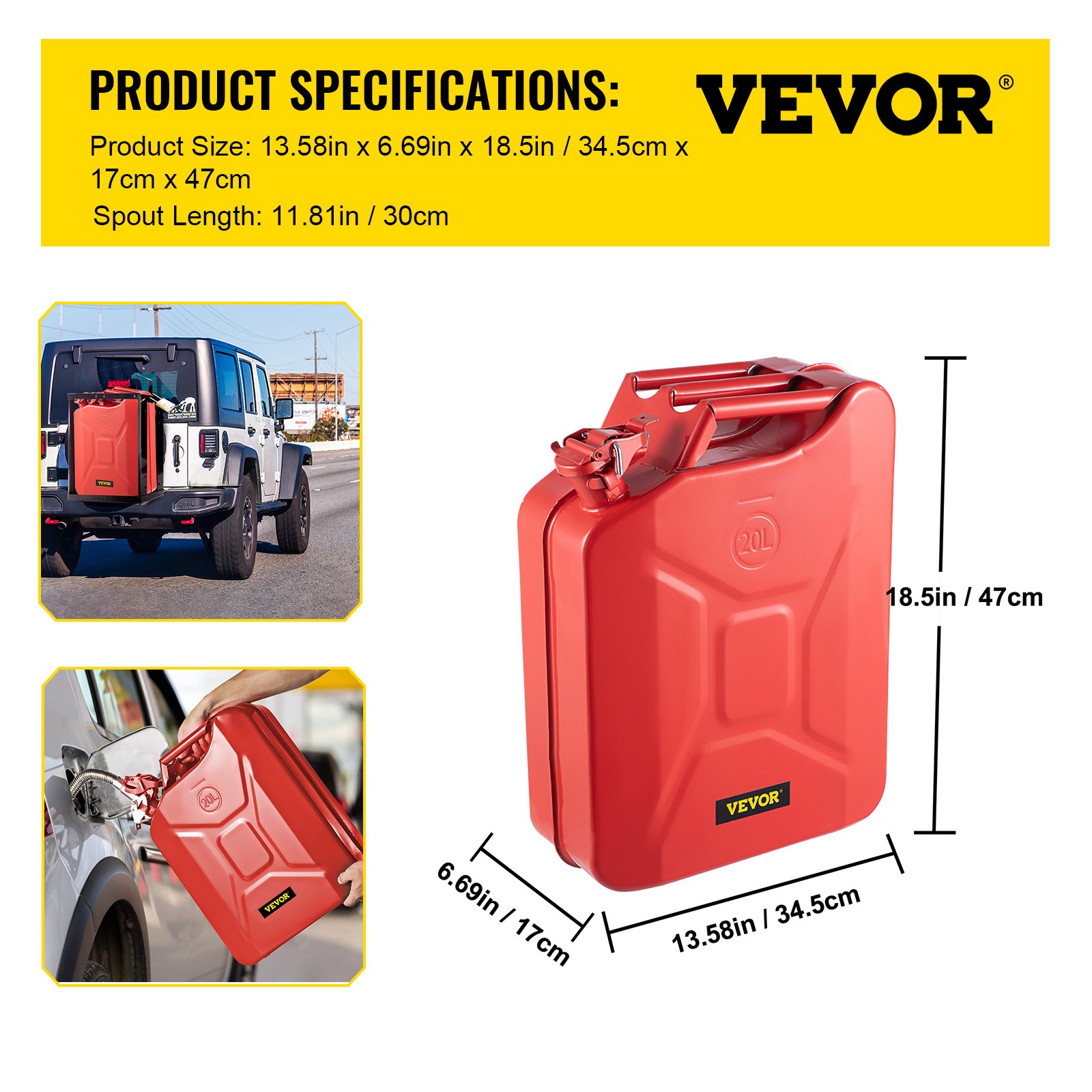 VEVOR Jerry Can 5.3 Gal / 20L Jerry Fuel Can with Flexible Spout for