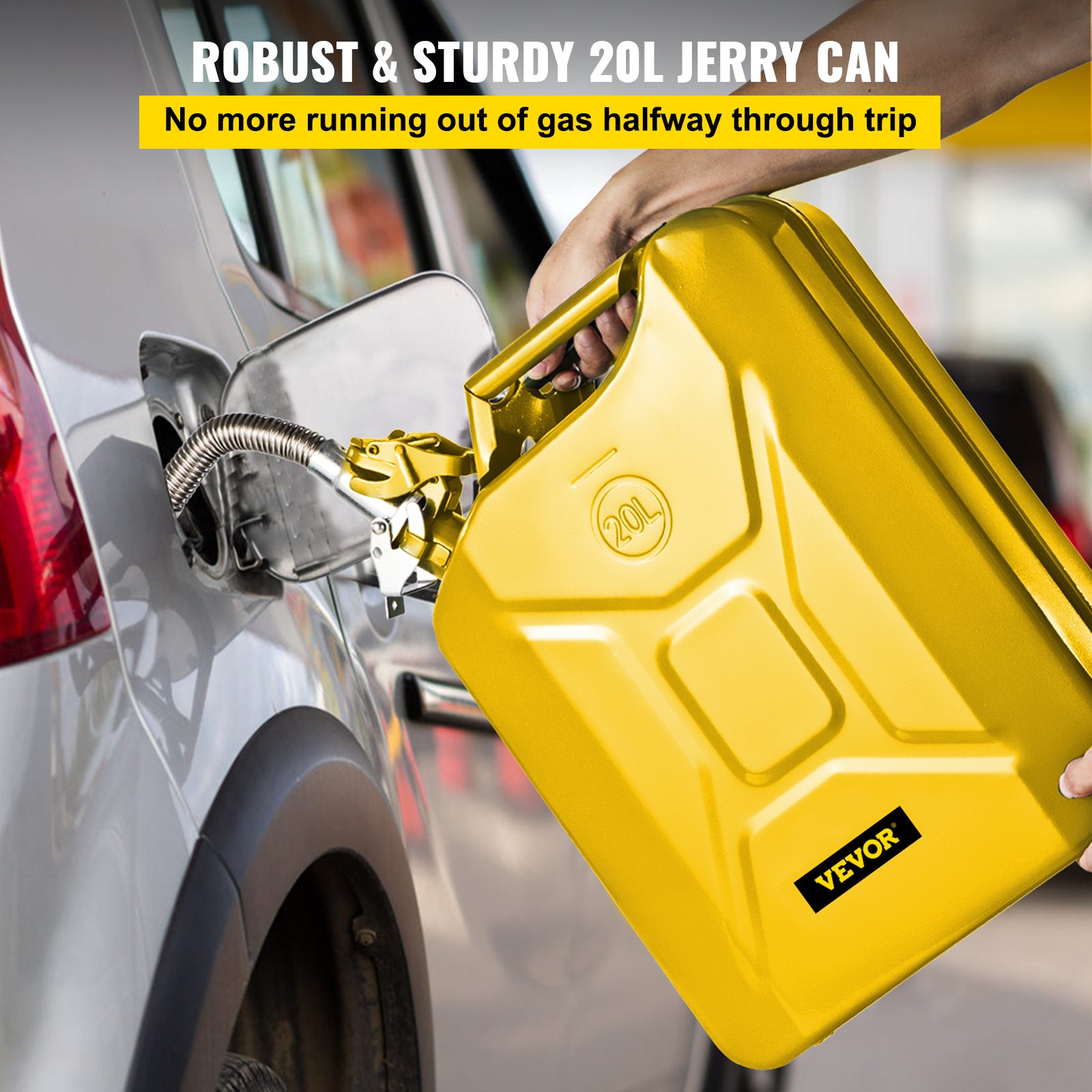 VEVOR Jerry Fuel Can, 5.3 Gallon / 20 L Portable Jerry Gas Can with Flexible Spout System
