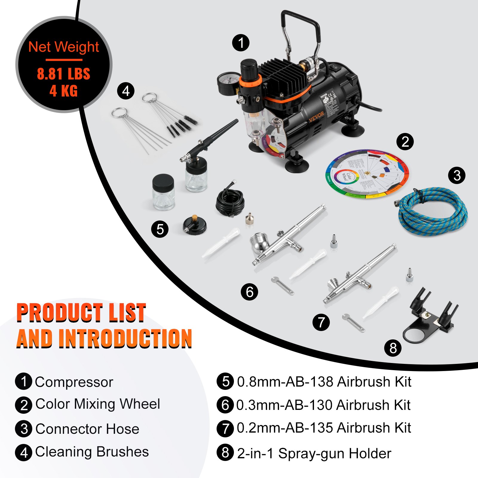VEVOR Airbrush Kit, Professional Airbrush Set with Compressor