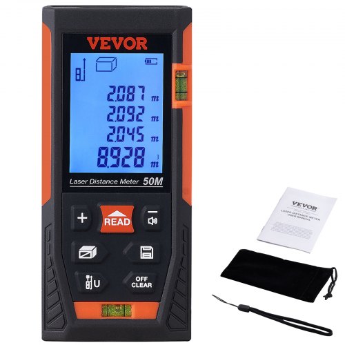 VEVOR Laser Measure 165 ft 1 16 Accuracy Laser Distance Measure with 2 Bubble Levels ft m in ft in Unit 2 Backlit LCD Screen Laser Meter Pythagorean Mode Measure Distance Area and Volume