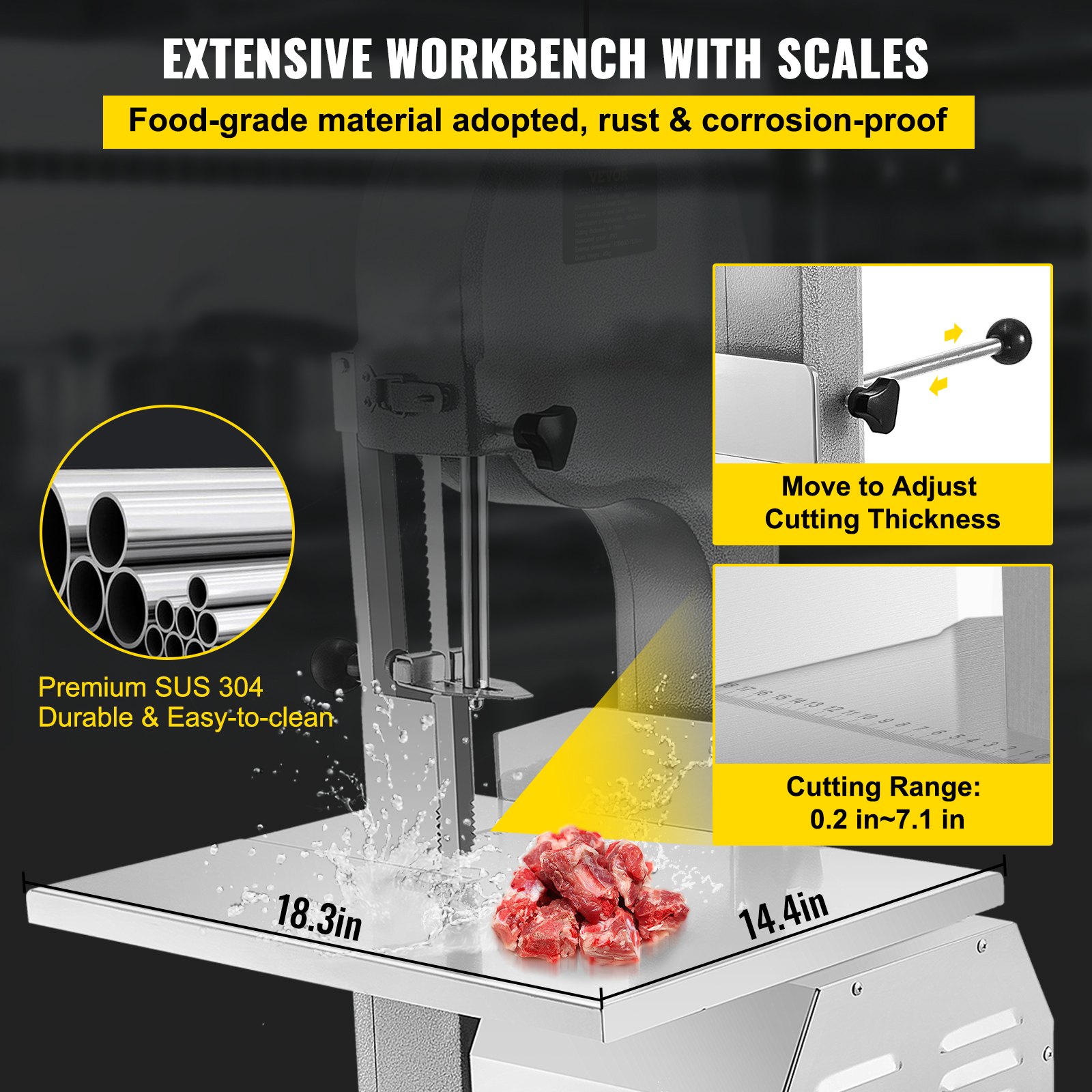VEVOR 110V Bone Saw Machine 850W Frozen Meat Cutter 1.16HP Butcher