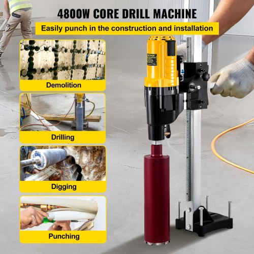 VEVOR Core Drill Machine 305MM/12 Inches Core Drill Rig 4800W Powerful Rugged Diamond Concrete Core Drill with Stand Tool Wet Dry Concrete Brick Block ...