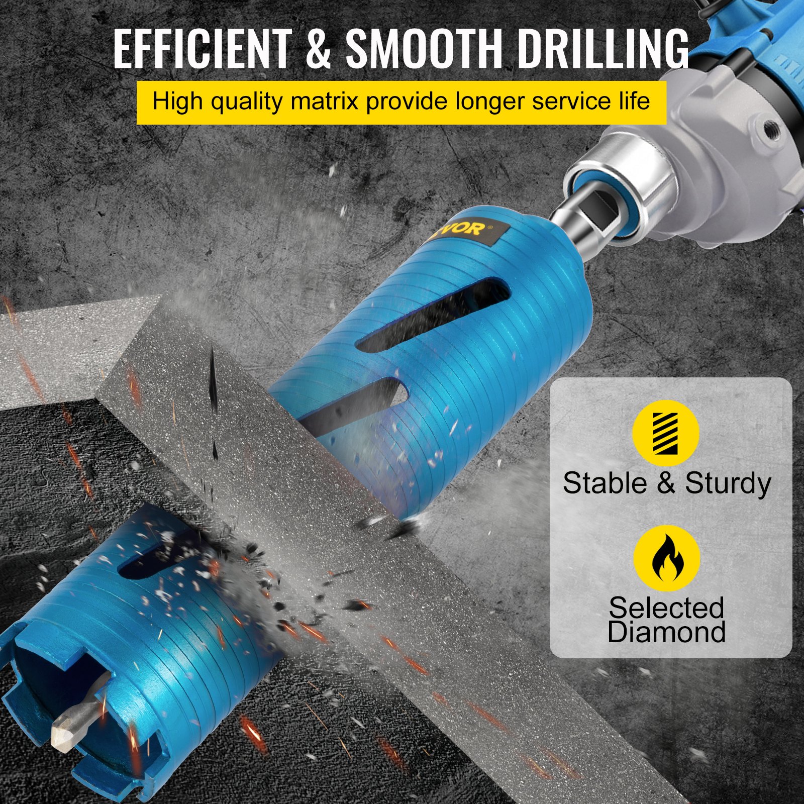 VEVOR Dry Core Drill Bit, 3" / 76.2mm Diameter 5/8"11 Shank Arbor with