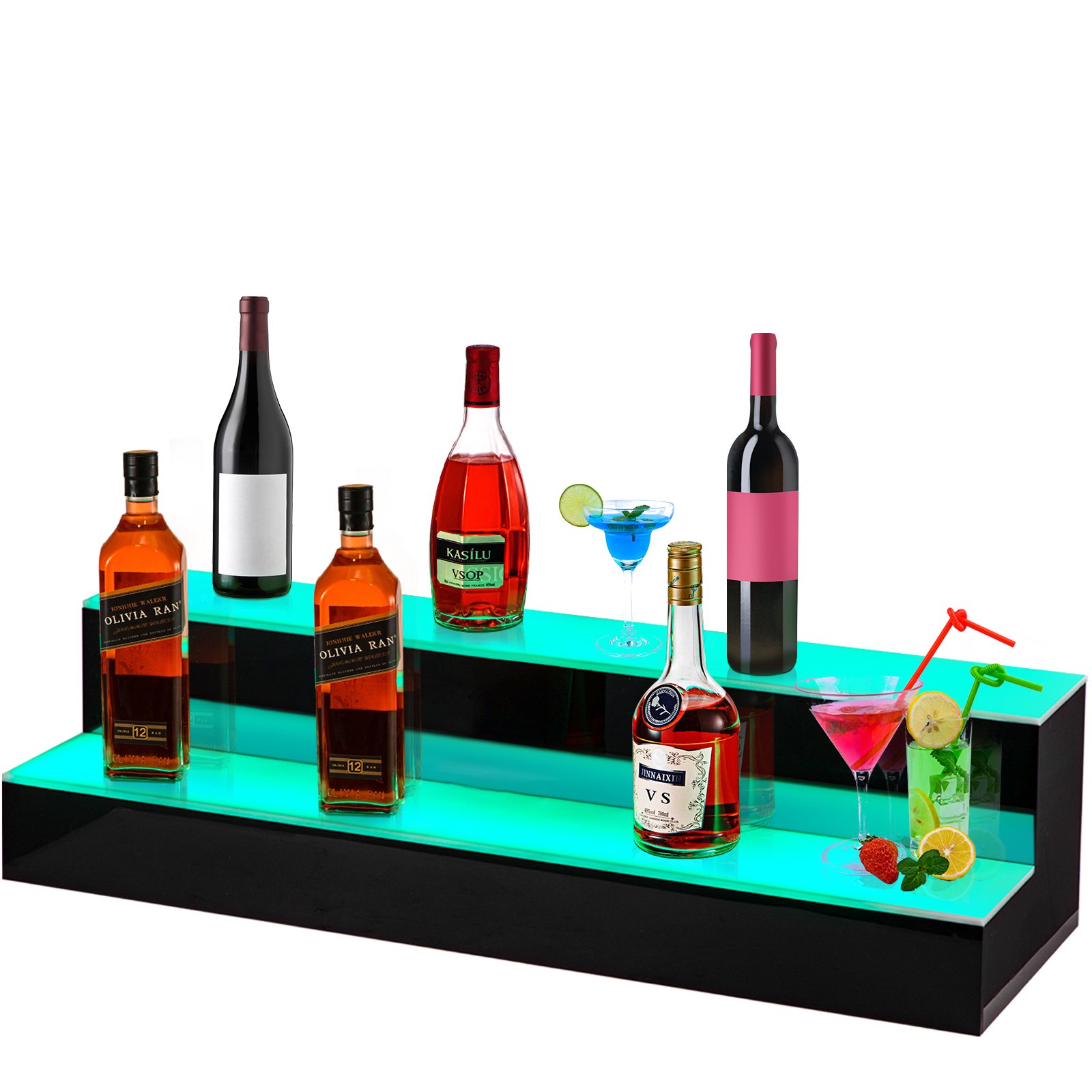 KLZUOPT LED Lighted Liquor Bottle Display Shelf Bar Liquor Bottle Display Stand Led Lighted Liquor Bottle Display Stand, 23.62 Inch Led Liquor Shelves, 2 Lighted Liquor Bottle Shelf