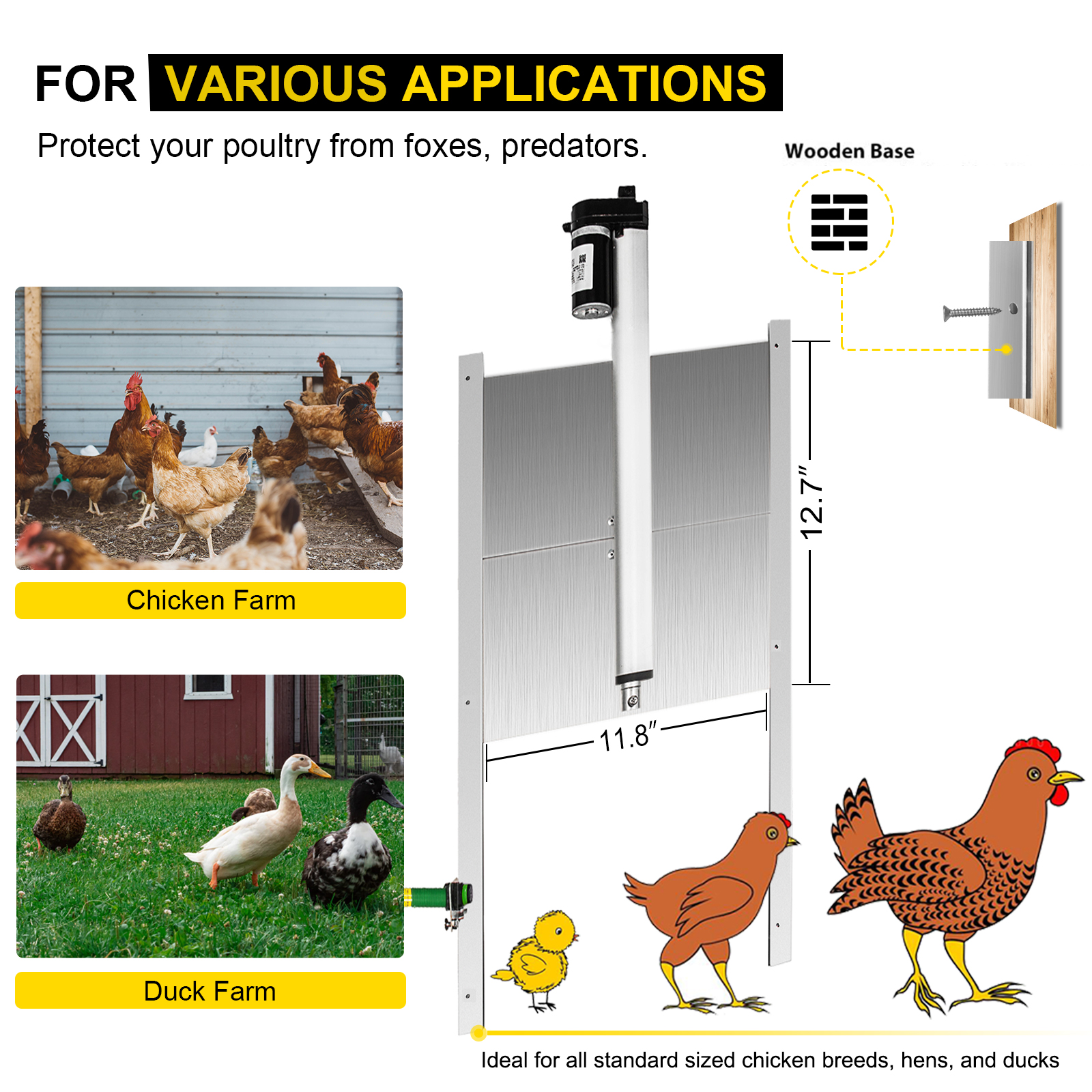 Automatic Chicken Coop Door Opener Chicken Door 12.6x11.8inch For