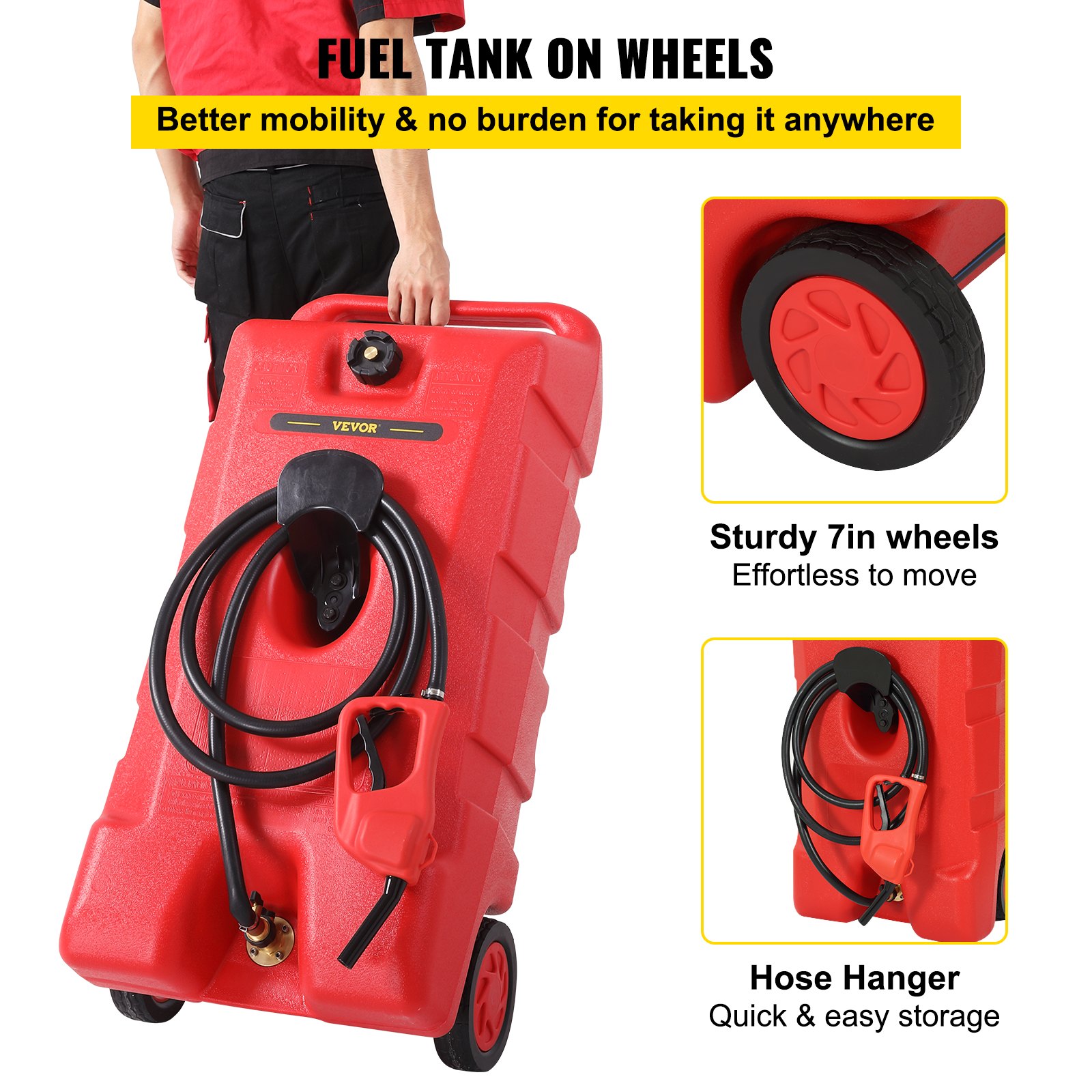 Vevor Fuel Caddy Portable Fuel Storage Tank 25 Gallon On Wheels With