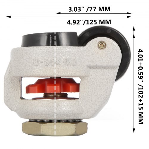 FOOTMASTER GD-80S Leveling Caster - 1100 Lb Capacity, Stem Mount, Ivory Finish