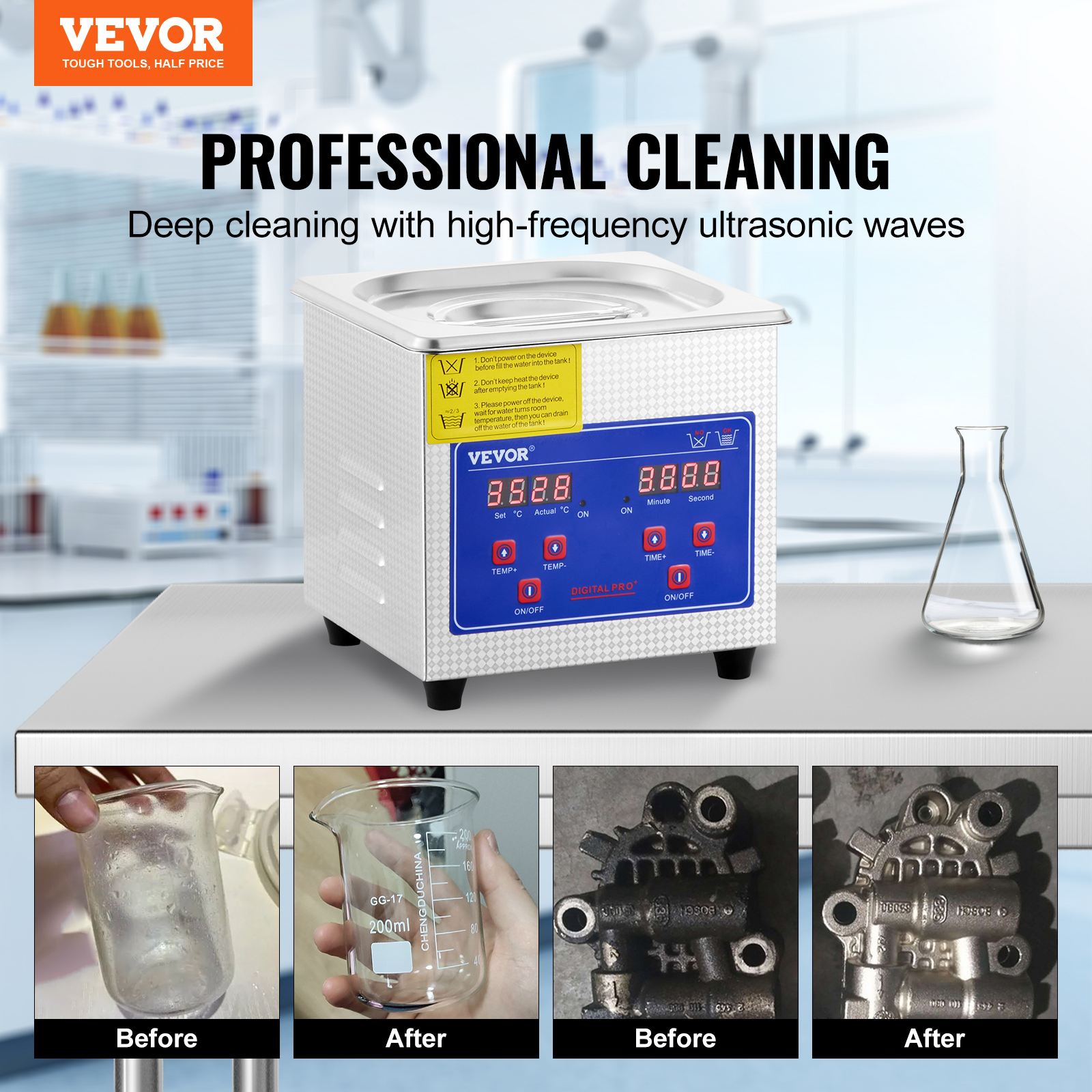 VEVOR Ultrasonic Cleaner 1.3L Professional Ultrasonic Cleaner with