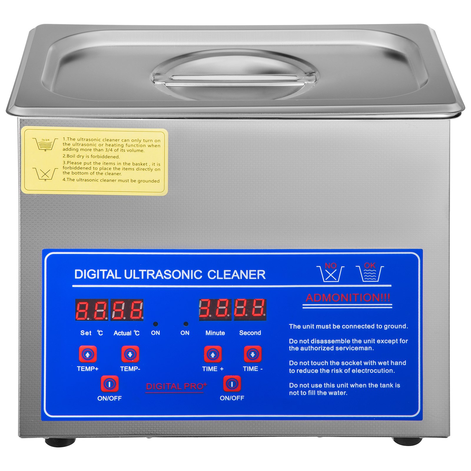 VEVOR VEVOR Ultrasonic Cleaner Machine 3L Stainless Steel Ultrasonic Cleaning Machine Digital