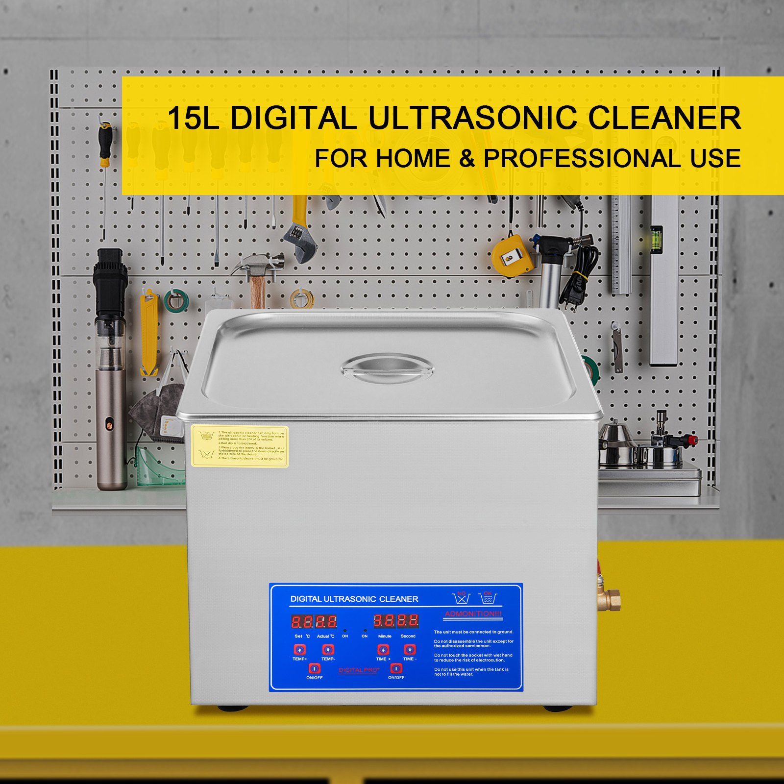 VEVOR 15L Ultrasonic Cleaner with Digital Timer&Heater Professional Ultrasonic Cleaner 40kHz