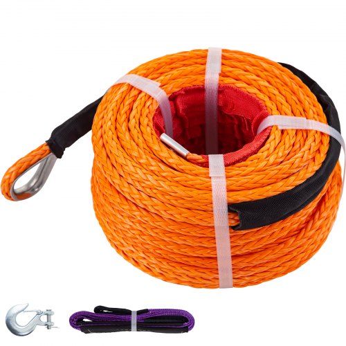 VEVOR Synthetic Winch Rope 3/8" x 100ft, Winch Cable with G70 Hook