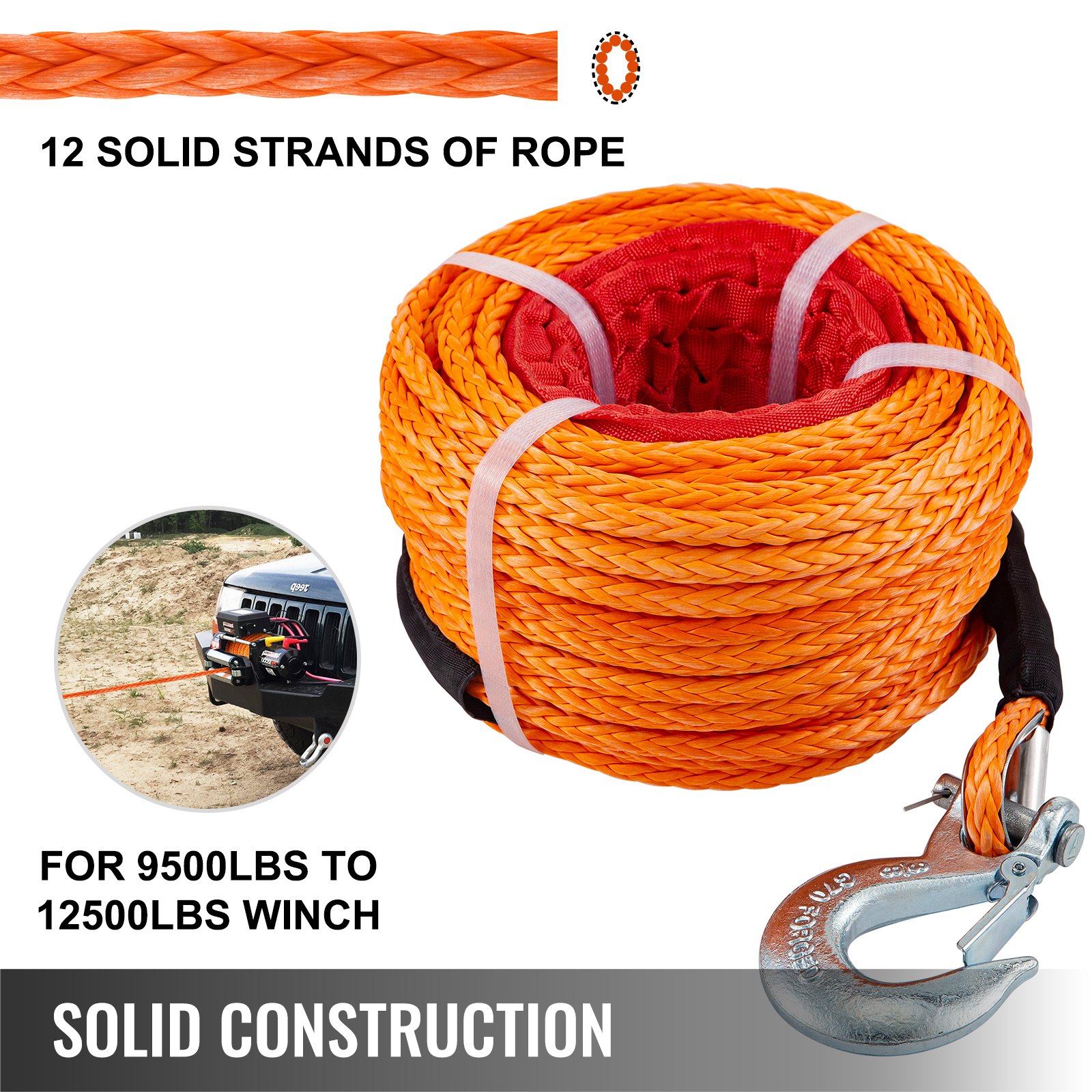 Synthetic Winch Rope Dyneema 12000 Lbs Smittybilt